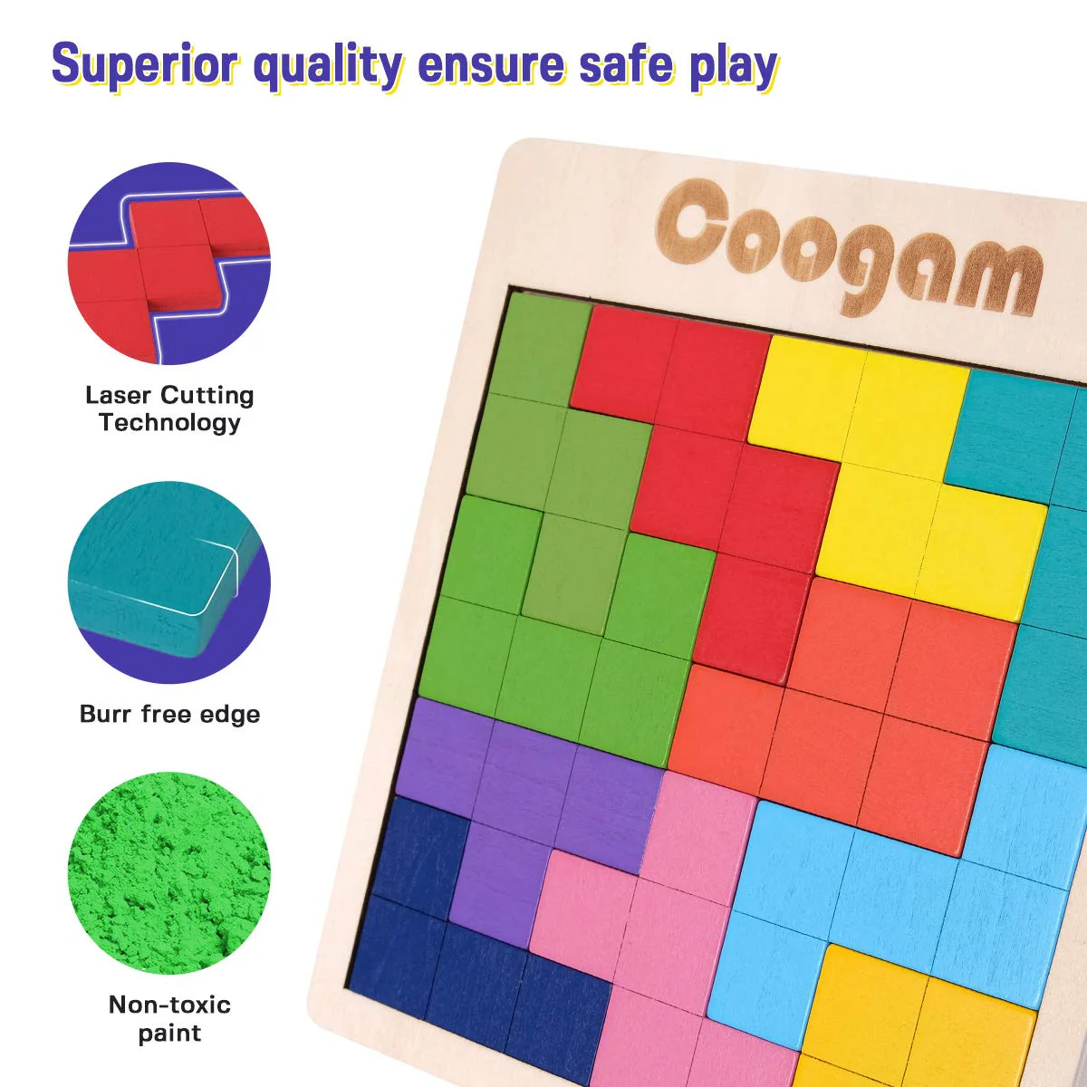 Coogam Holz Tangram Puzzle Muster blockiert Brain Teasers Spiel mit 60 Herausforderungen, 3D russische Gebäude Spielzeug Holzform Puzzles Montessori STEM Lernspielzeug Geschenk für Kinder Erwachsene - Image 2