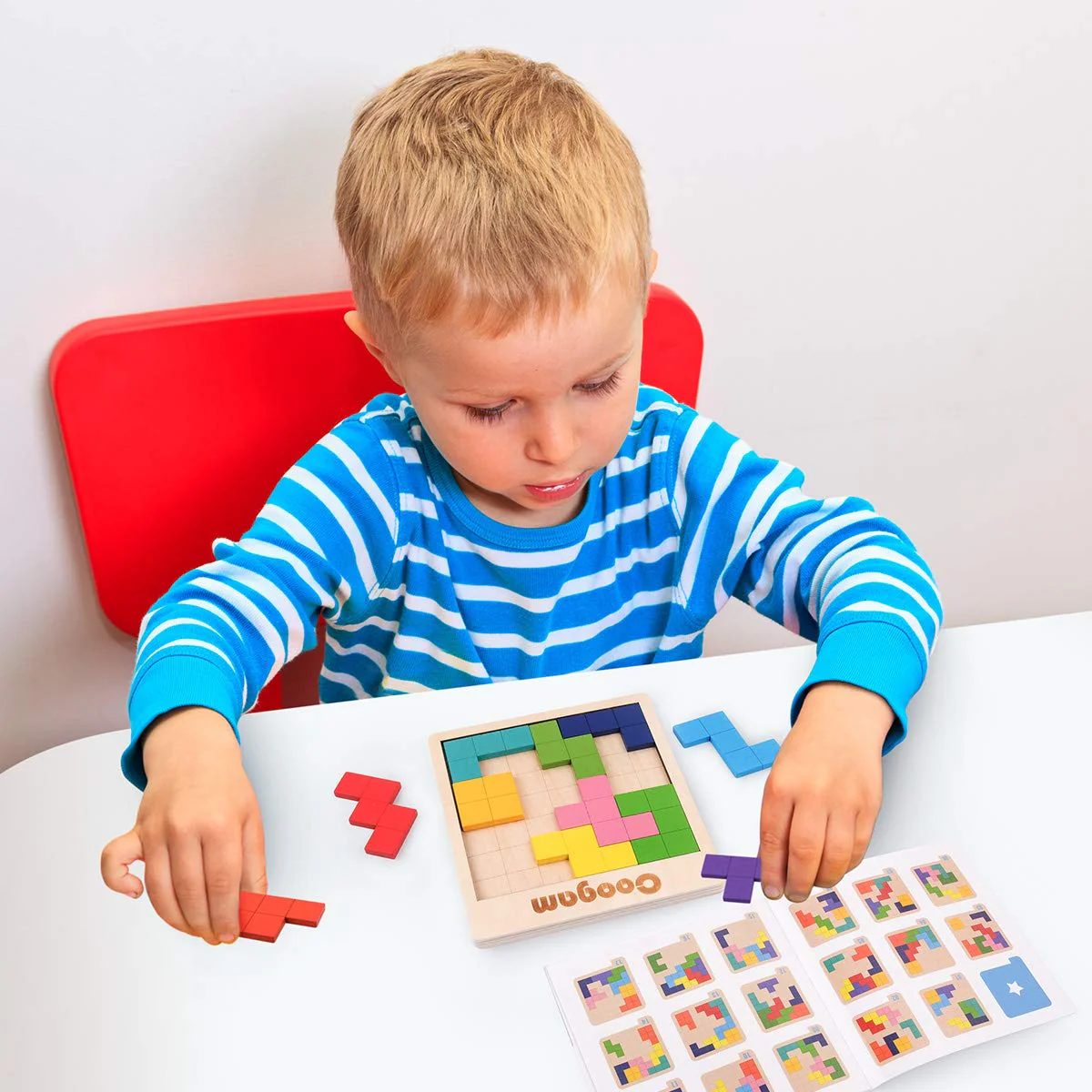 Coogam Holz Tangram Puzzle Muster blockiert Brain Teasers Spiel mit 60 Herausforderungen, 3D russische Gebäude Spielzeug Holzform Puzzles Montessori STEM Lernspielzeug Geschenk für Kinder Erwachsene - Image 4
