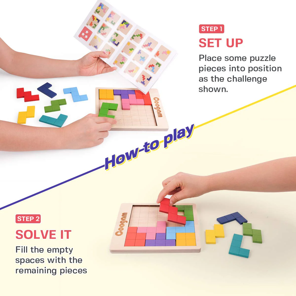 Coogam Holz Tangram Puzzle Muster blockiert Brain Teasers Spiel mit 60 Herausforderungen, 3D russische Gebäude Spielzeug Holzform Puzzles Montessori STEM Lernspielzeug Geschenk für Kinder Erwachsene - Image 7
