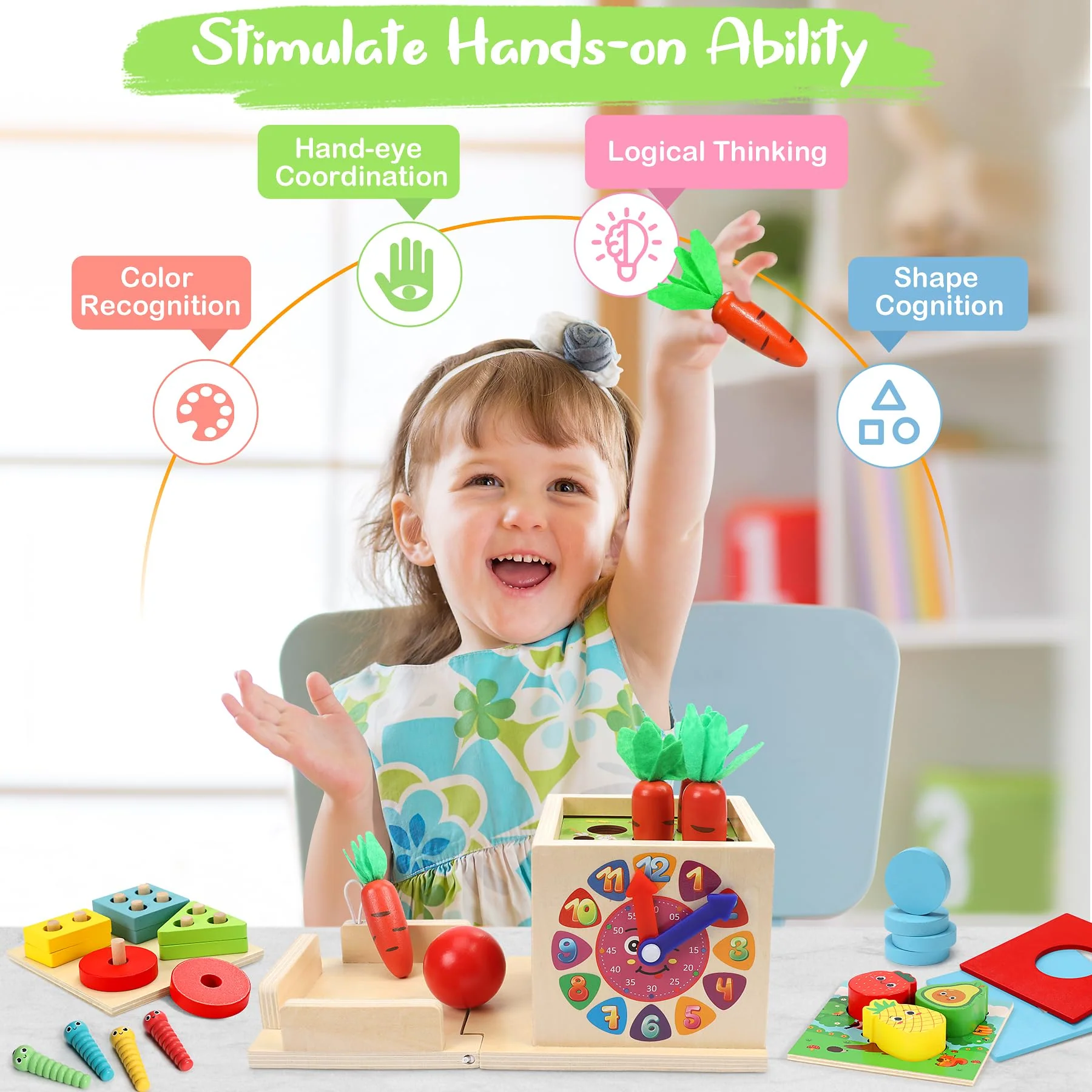 COOLJOY Montessori Spielzeug Ab 1 Jahr | Holzspielzeug Motorikspielzeug Ab 1 Jahr | 8-IN-1 STEM Geschenk Für Jungen Und Mädchen 2 3 4 Jahren - Image 6