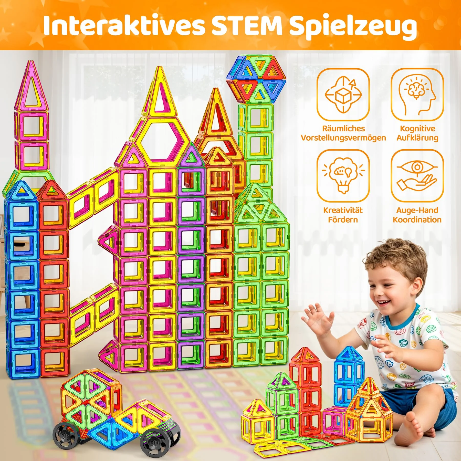 COOLJOYA Magnetische Bausteine 120 Teile Konstruktion, Magnetbausteine Magnetspielzeug Magnete Kinder, Magnetbausteine Kinder Magnetspiel für Geschenk ab 3 4 5 6 7 8 Jahre Junge Mädchen - Image 4