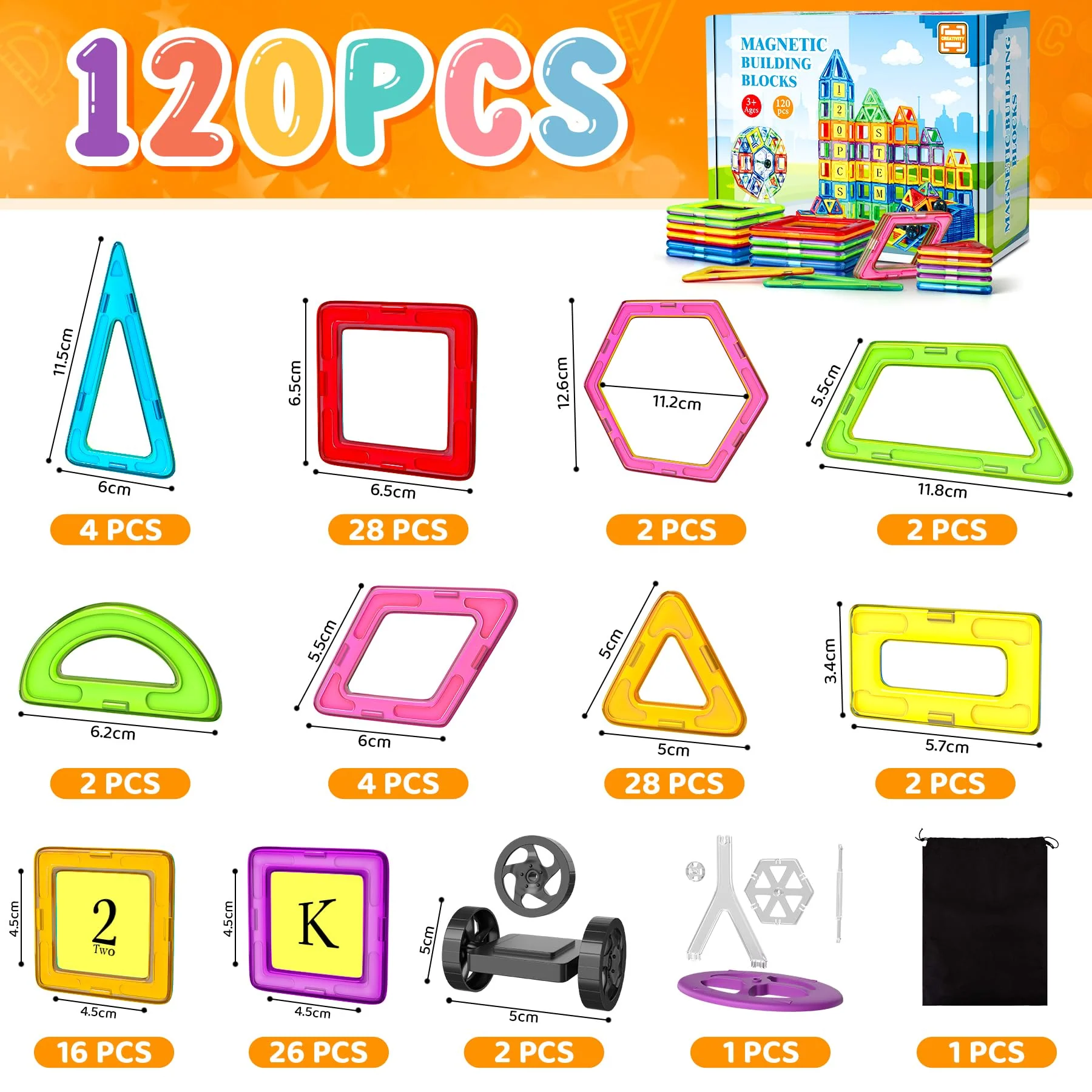 COOLJOYA Magnetische Bausteine 120 Teile Konstruktion, Magnetbausteine Magnetspielzeug Magnete Kinder, Magnetbausteine Kinder Magnetspiel für Geschenk ab 3 4 5 6 7 8 Jahre Junge Mädchen - Image 6