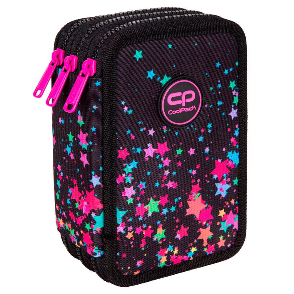 CoolPack 3-Fach Mäppchen Federmappe Federtasche XXL Federtasche Federmappe 3-Fach Schulstiftetui, dreifaches Federmäppchen 44-teilig gefüllte Schüleretui 3-stöckig Motiv: Galaxy,Sterne,Schwarz,E67589