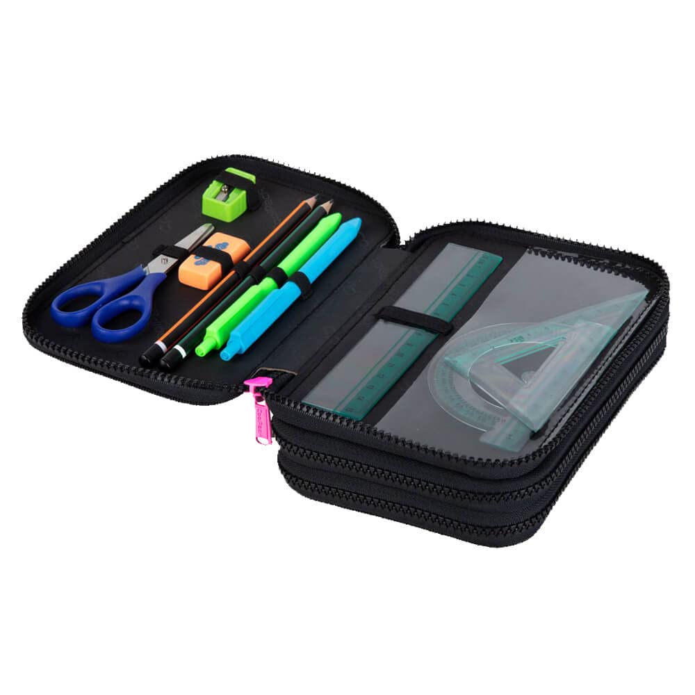 CoolPack 3-Fach Mäppchen Federmappe Federtasche XXL Federtasche Federmappe 3-Fach Schulstiftetui, dreifaches Federmäppchen 44-teilig gefüllte Schüleretui 3-stöckig Motiv: Galaxy,Sterne,Schwarz,E67589 - Image 2