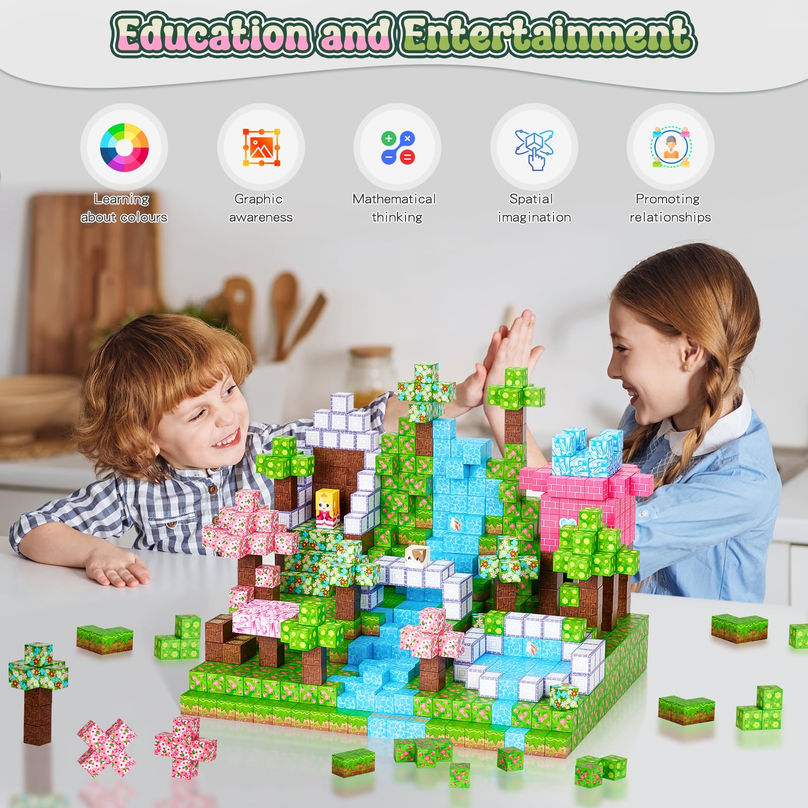 Coolzon Magnetische Bausteine Blöcke 154 Stück, Magnetbausteine Build Mine Magnete Welt Set,Montessori Spielzeug & Knobelspiele, Magnetisches Spielzeug für Jungen und Mädchen ab 3 4 5 6 7 8 9 Jahre - Image 4