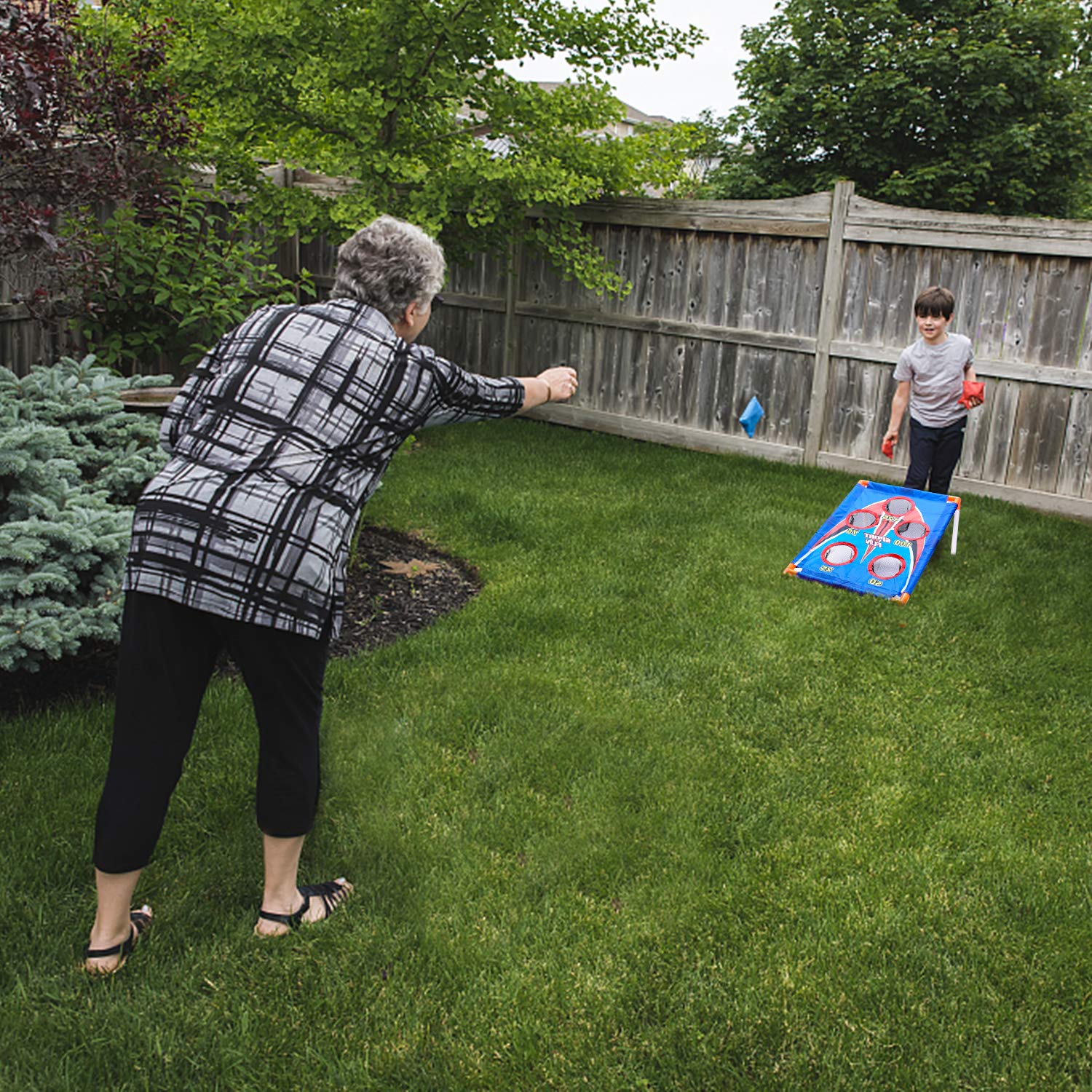 Cornhole Spiel Wurfspiel Game Set mit 6 Sitzsäcken und 3 Kugeln, Sitzsackwurf Draußen Garten Spielzeug, Tragbares 5-Loch Cornhole Board Spielzeug Für Familien Kinder Outdoor Aktivitäten - Image 2