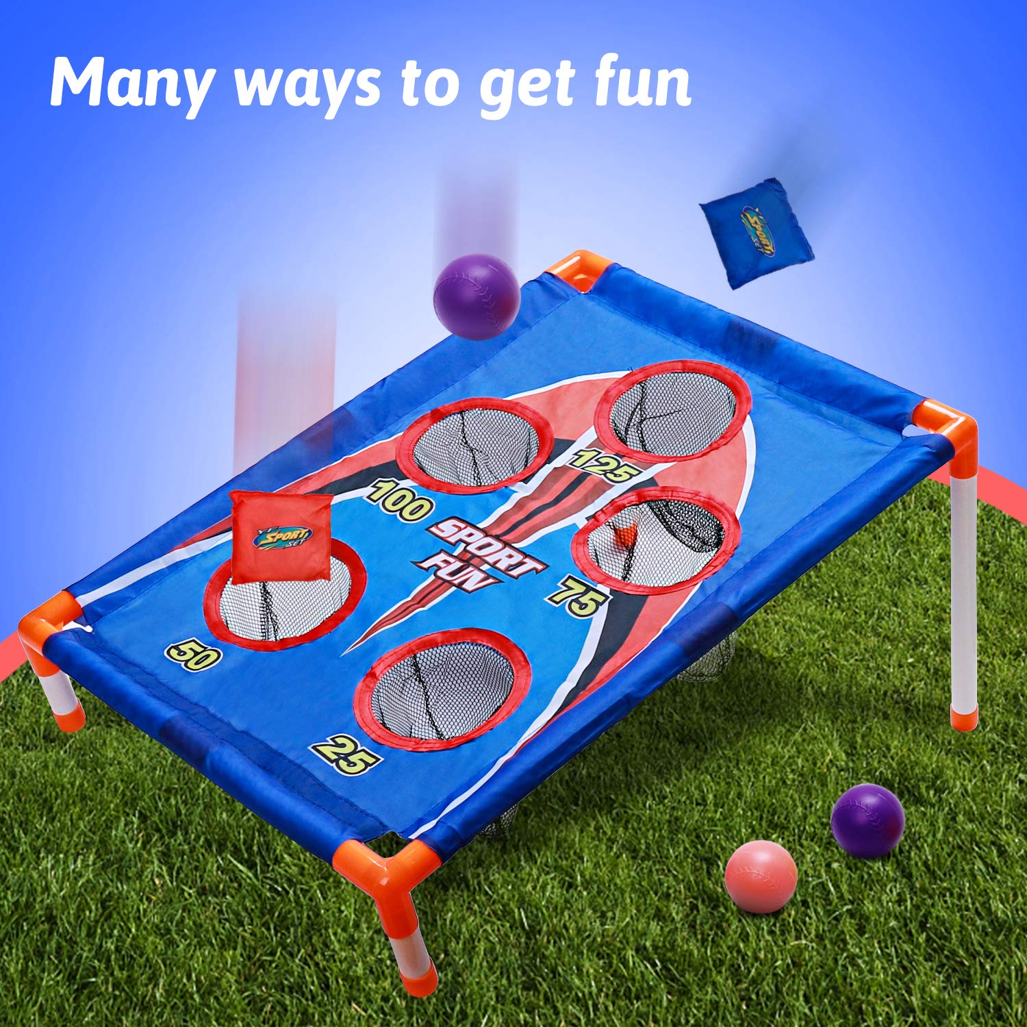 Cornhole Spiel Wurfspiel Game Set mit 6 Sitzsäcken und 3 Kugeln, Sitzsackwurf Draußen Garten Spielzeug, Tragbares 5-Loch Cornhole Board Spielzeug Für Familien Kinder Outdoor Aktivitäten - Image 7