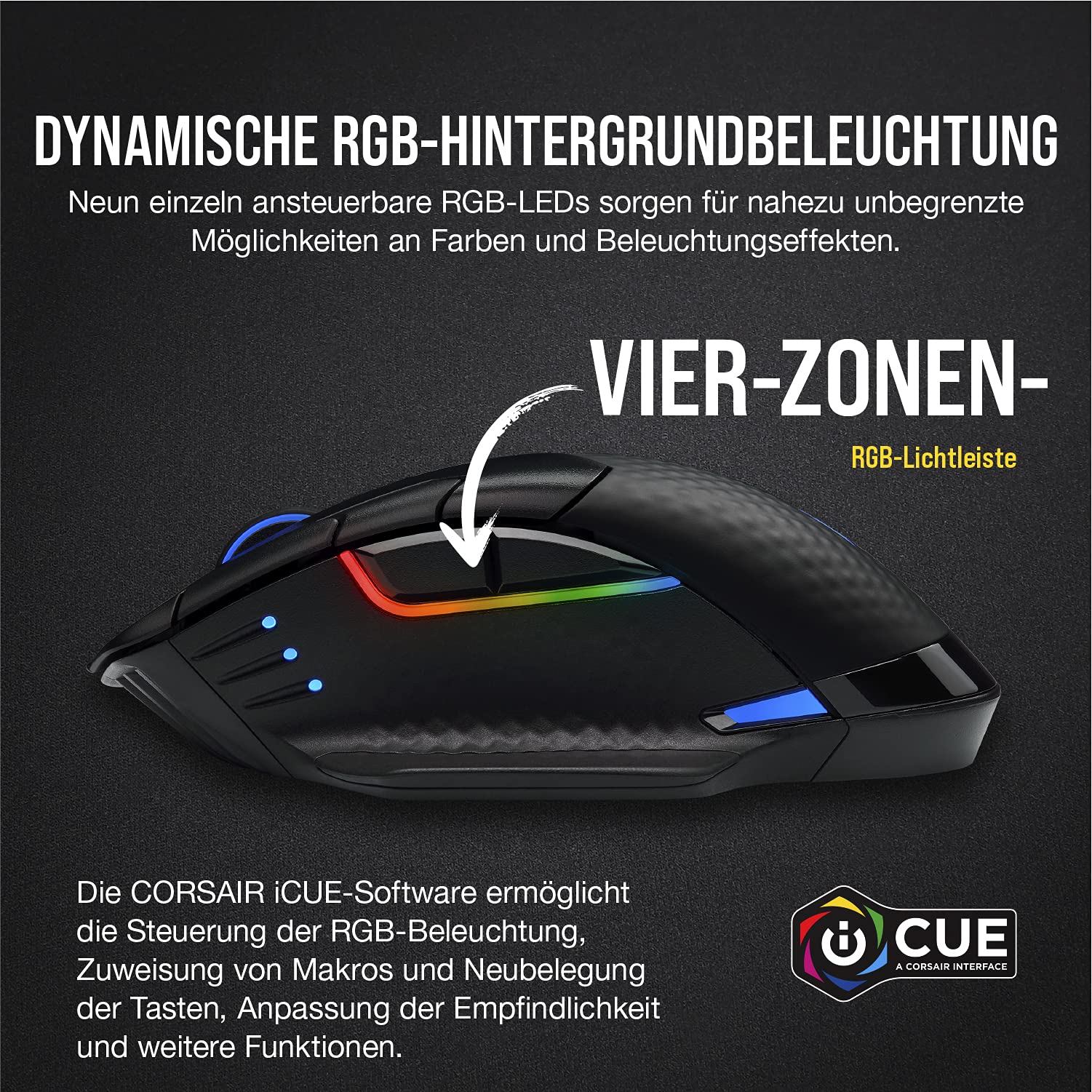 CORSAIR DARK CORE RGB PRO SE Wireless FPS/MOBA Gaming Maus Mit Qi Wireless Charging - 18.000 DPI - 8 Programmierbare Tasten - Sub-1ms - iCUE Kompatibel - PC, Mac, PS5, PS4, Xbox - Schwarz - Image 6