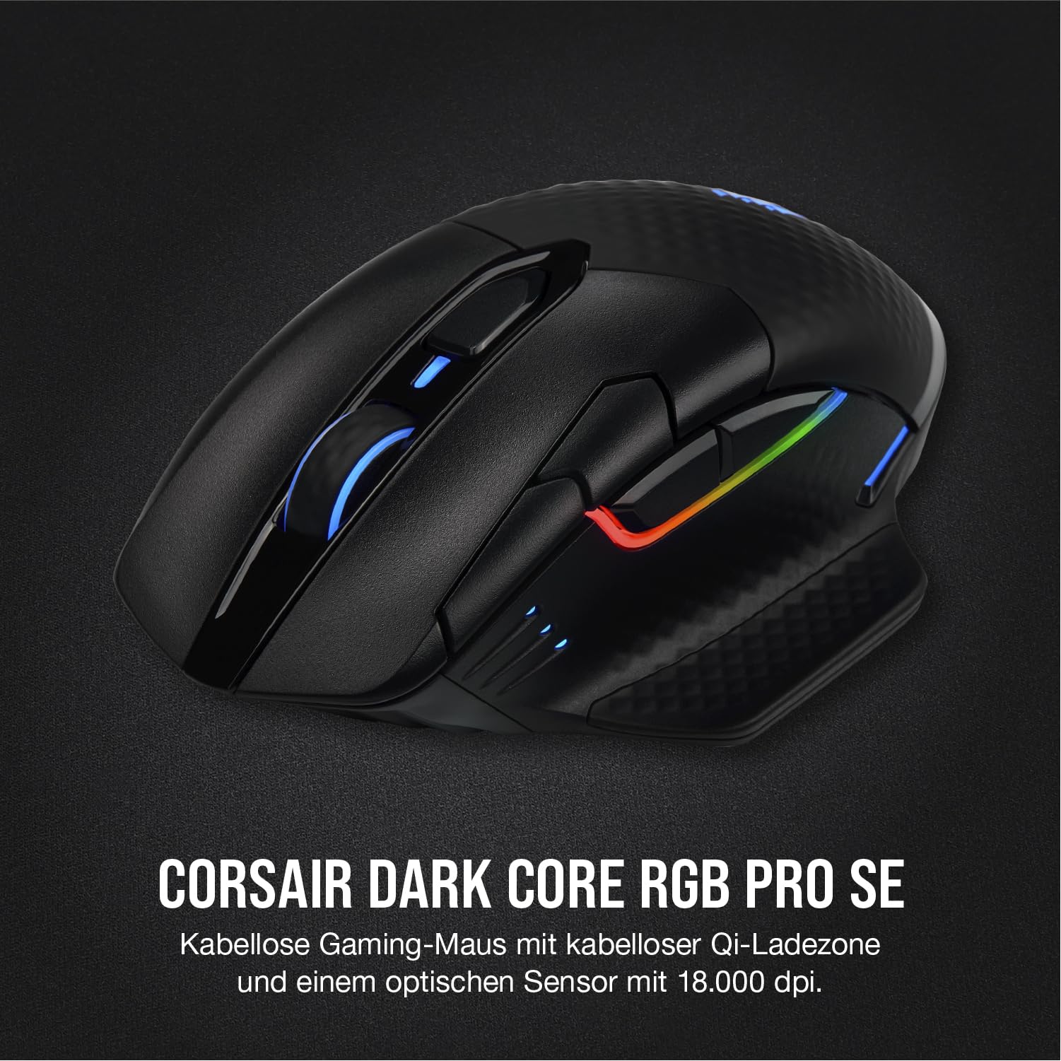 CORSAIR DARK CORE RGB PRO SE Wireless FPS/MOBA Gaming Maus Mit Qi Wireless Charging - 18.000 DPI - 8 Programmierbare Tasten - Sub-1ms - iCUE Kompatibel - PC, Mac, PS5, PS4, Xbox - Schwarz - Image 9