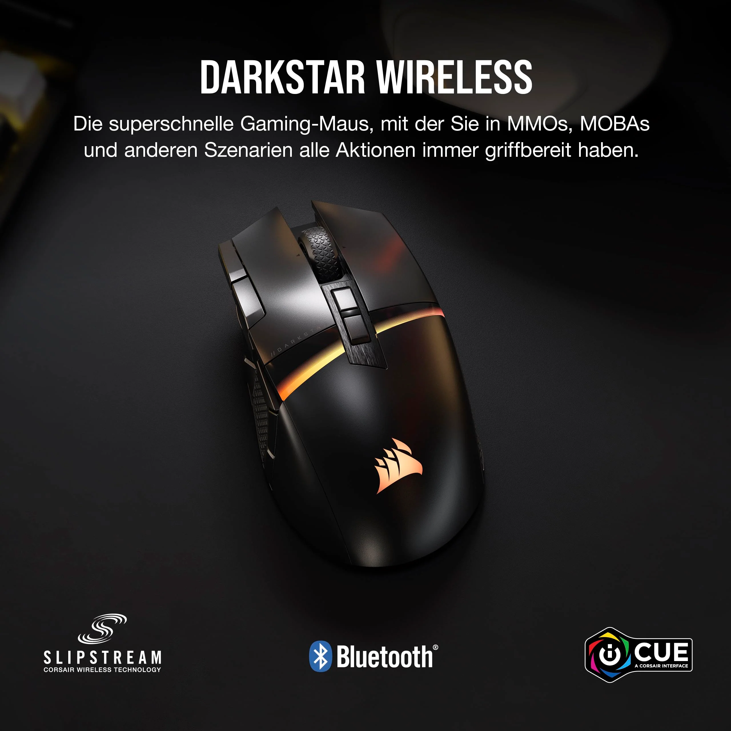 CORSAIR DARKSTAR RGB WIRELESS MMO Gaming Mouse - 26.000 DPI - 15 Programmierbare Tasten - Bis zu 80 Stunden Akkulaufzeit - iCUE-Kompatibel - PC, PS5, PS4, Xbox - Schwarz - Image 3