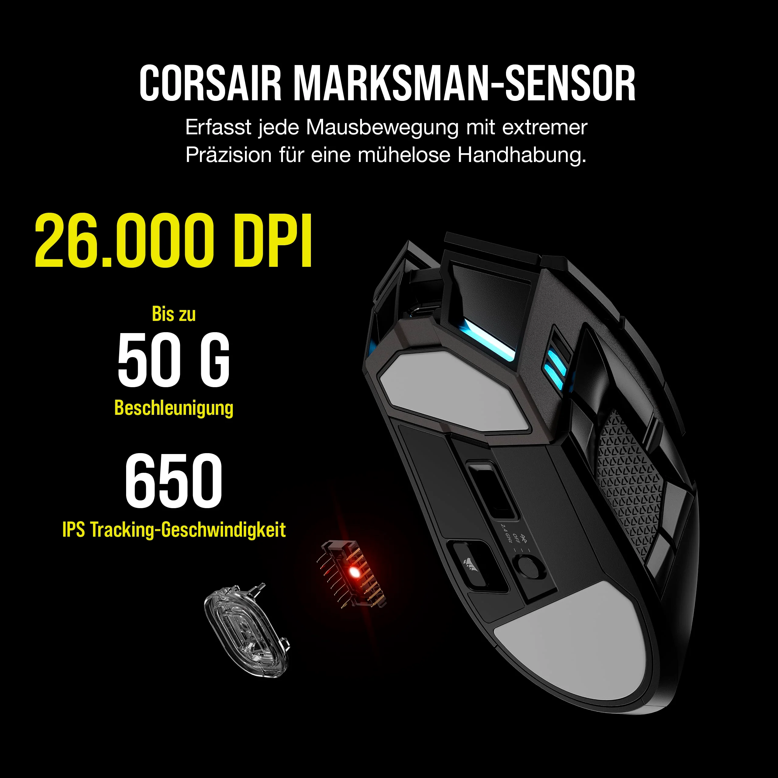 CORSAIR DARKSTAR RGB WIRELESS MMO Gaming Mouse - 26.000 DPI - 15 Programmierbare Tasten - Bis zu 80 Stunden Akkulaufzeit - iCUE-Kompatibel - PC, PS5, PS4, Xbox - Schwarz - Image 7