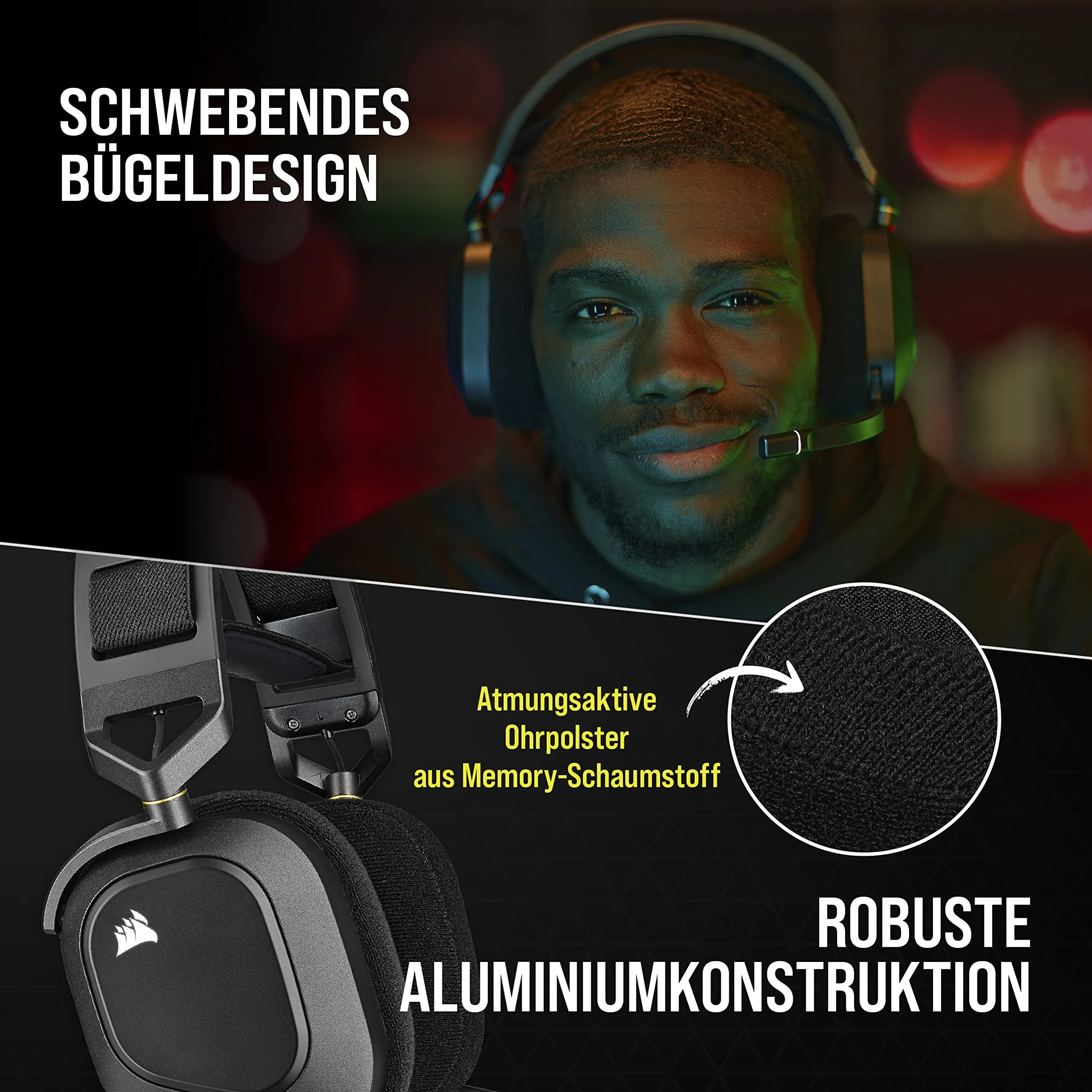 CORSAIR HS80 RGB WIRELESS Multiplattform-Gaming-Headset - Dolby Atmos - Omnidirektionales Mikrofon - iCUE-Kompatibel - PC, Mac, PS5, PS4 - Carbon, Farbe Schwarz - Image 4