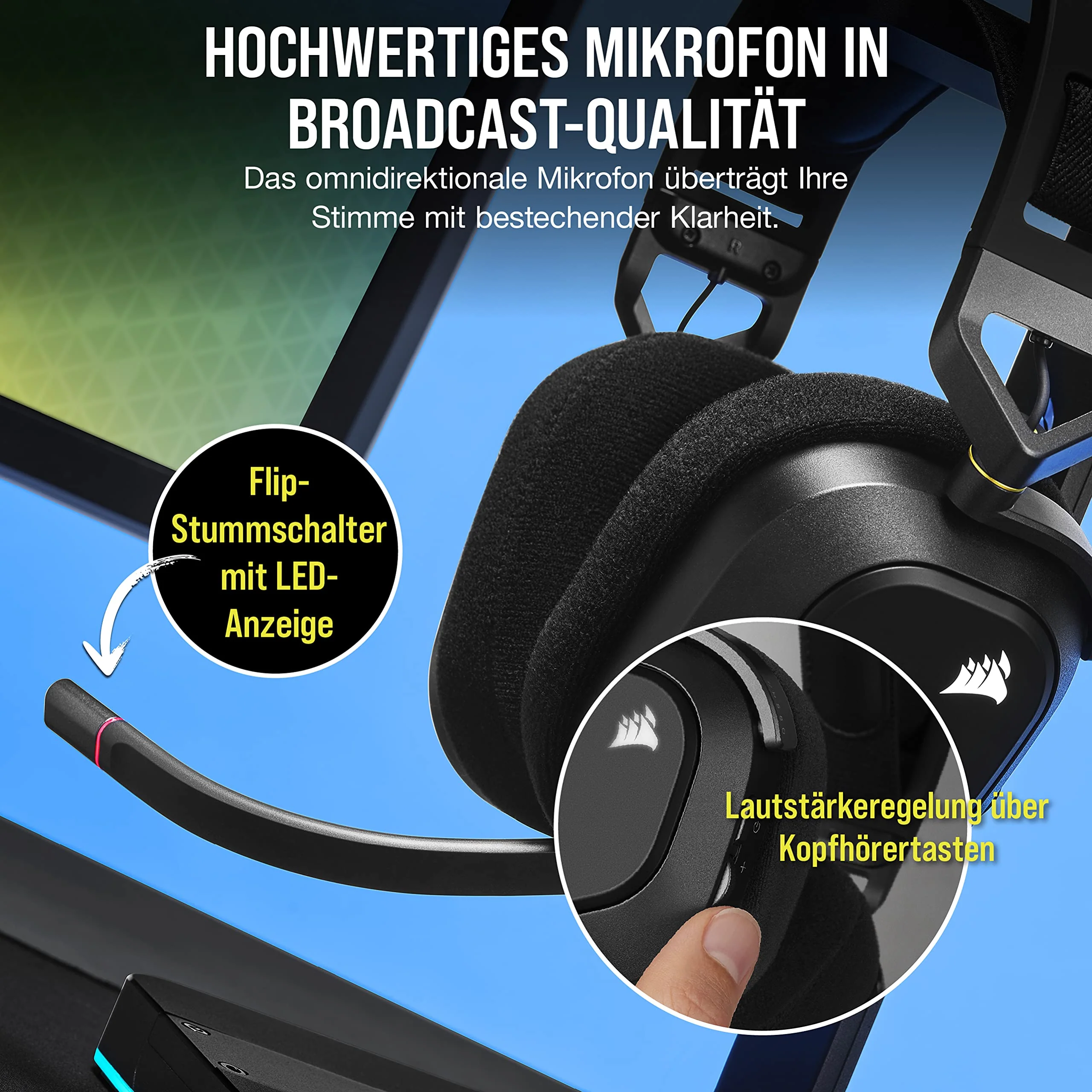 CORSAIR HS80 RGB WIRELESS Multiplattform-Gaming-Headset - Dolby Atmos - Omnidirektionales Mikrofon - iCUE-Kompatibel - PC, Mac, PS5, PS4 - Carbon, Farbe Schwarz - Image 5