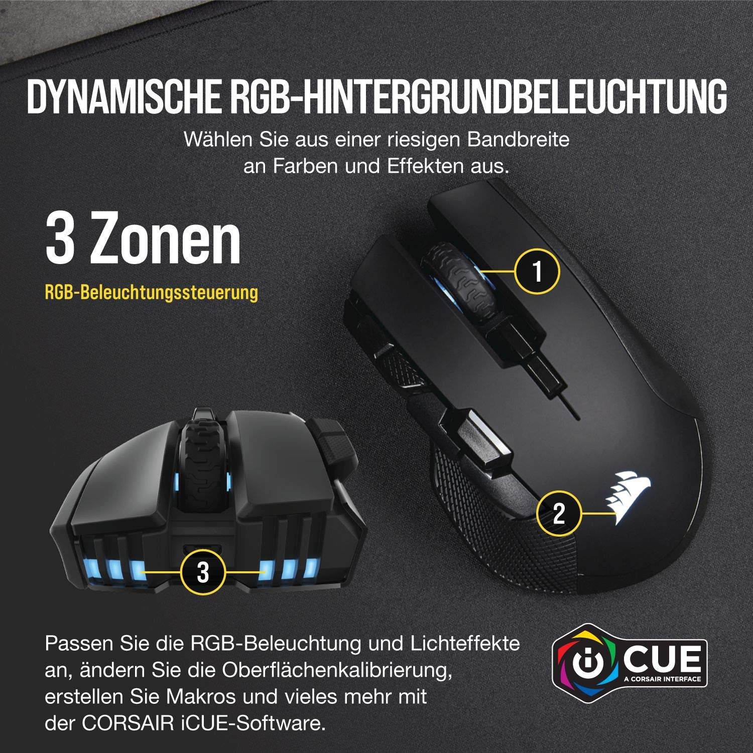 CORSAIR IRONCLAW RGB WIRELESS FPS/MOBA Gaming Mouse - 18.000 DPI - 10 Programmierbare Tasten - Für Große Hände Geeignet - iCUE-Kompatibel - PC, Mac, PS5, PS4, Xbox - Schwarz - Image 6