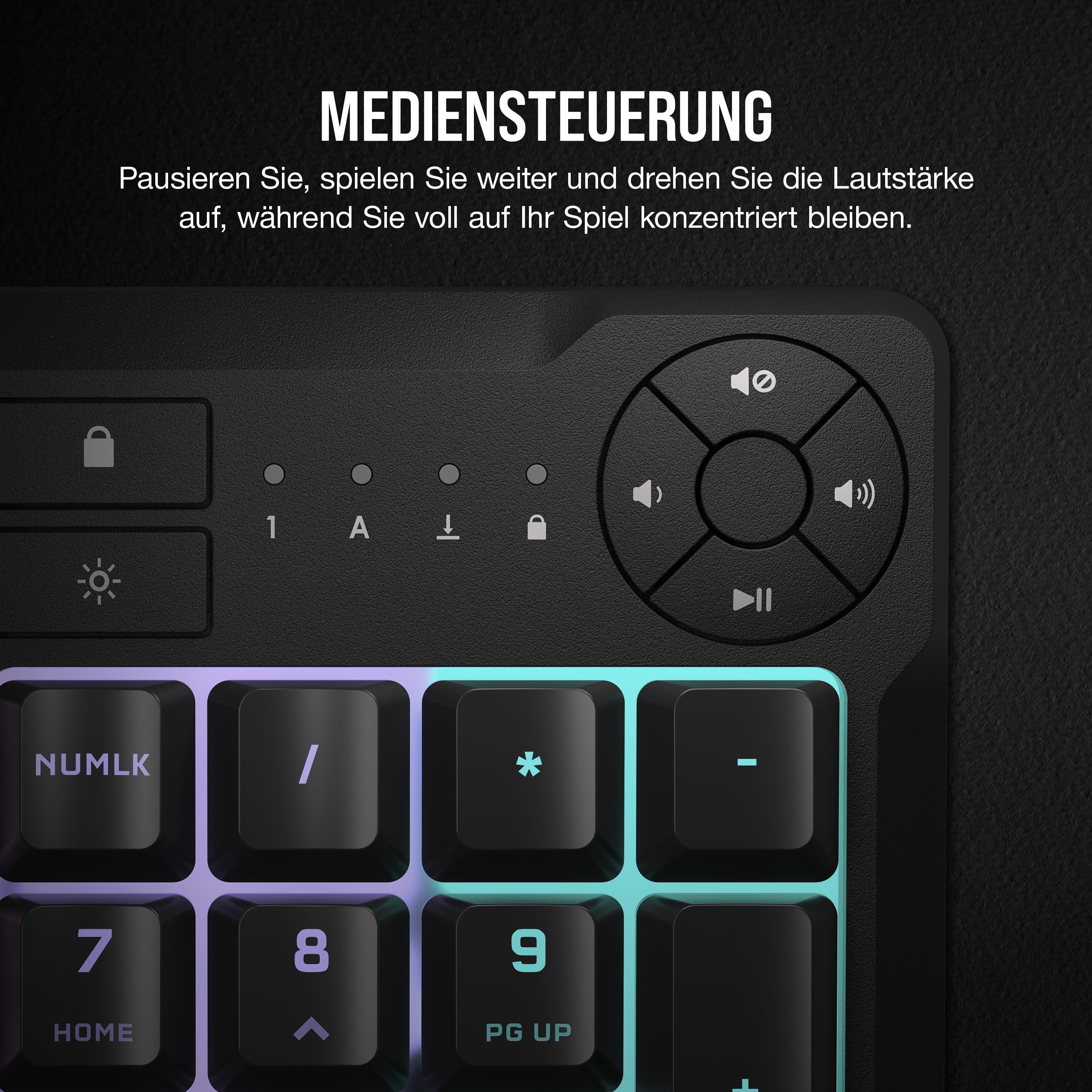 Corsair K55 CORE RGB Membran Kabelgebundene Gaming-Tastatur – Leise, Reaktionsschnelle Schalter – Spritzwasserschutz – Zehn-Zonen-RGB – Medientasten – iCUE-Kompatibel – QWERTZ DE – PC, Mac – Schwarz - Image 5