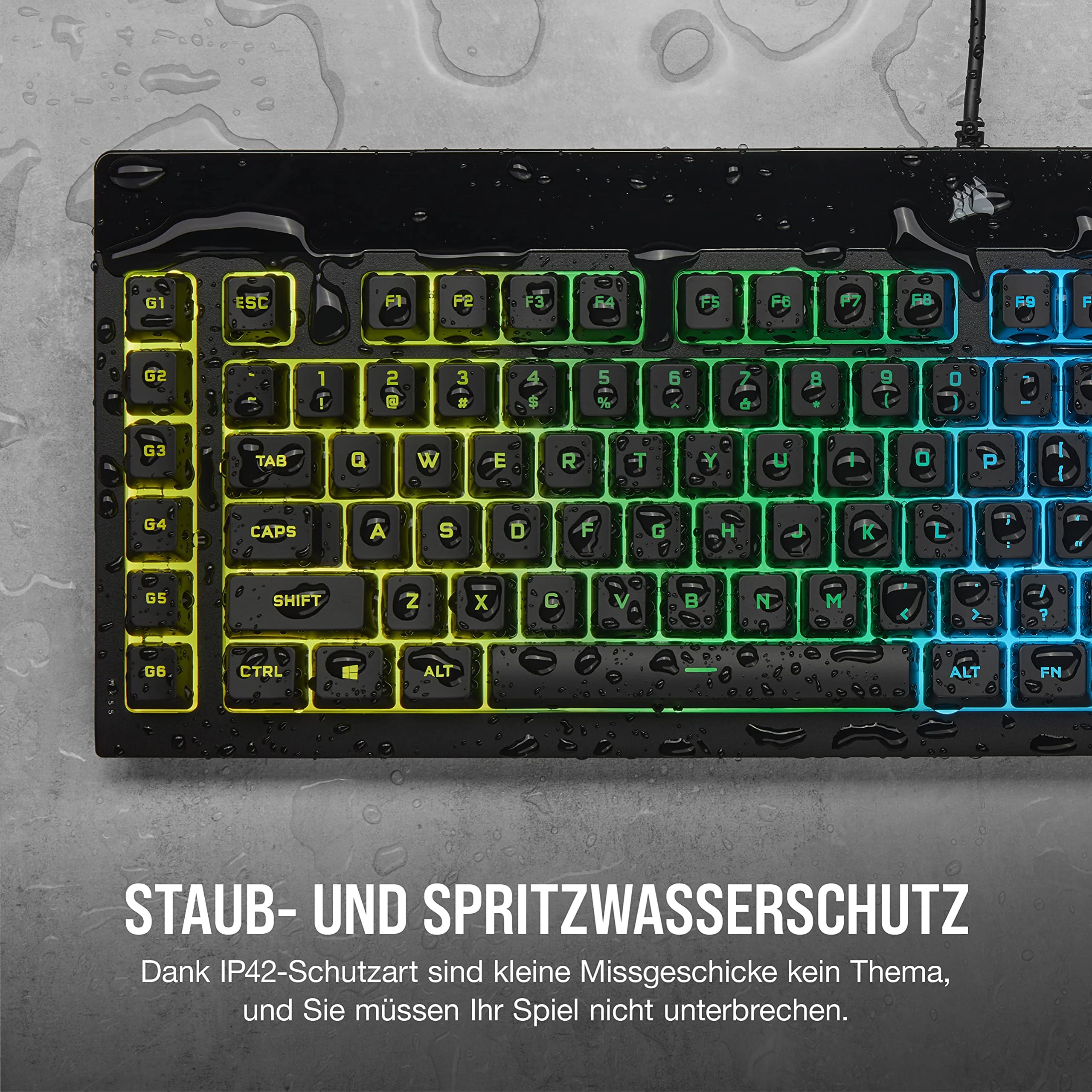 CORSAIR K55 RGB PRO Kabelgebundene Membrantastatur - IP42 staub- Und Spritzwassergeschützt - 6 Makro-Tasten Mit Elgato-Integration - iCUE-Kompatibel - QWERTZ DE - PC, Mac, Xbox - Schwarz - Image 3