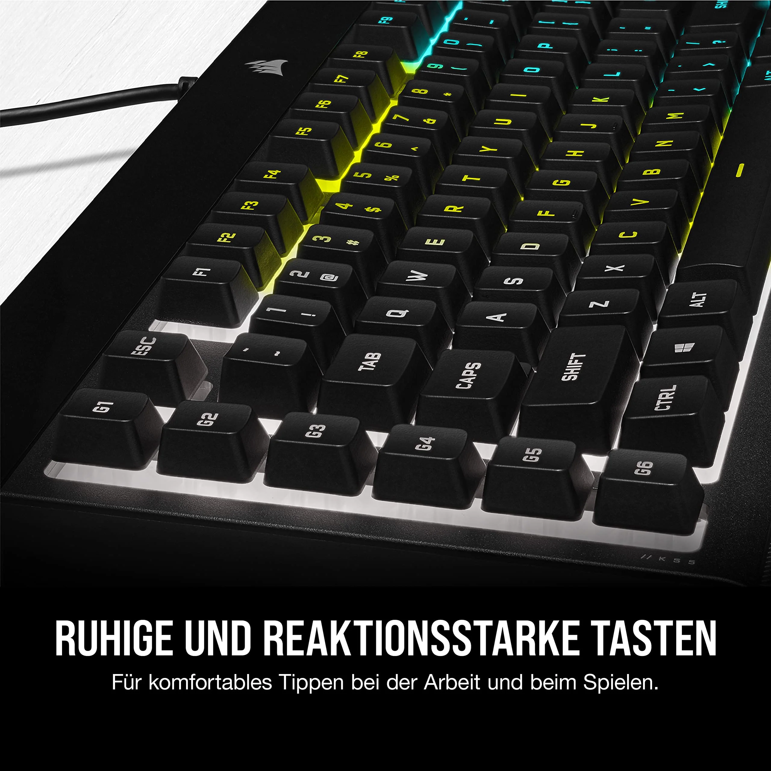 CORSAIR K55 RGB PRO Kabelgebundene Membrantastatur - IP42 staub- Und Spritzwassergeschützt - 6 Makro-Tasten Mit Elgato-Integration - iCUE-Kompatibel - QWERTZ DE - PC, Mac, Xbox - Schwarz - Image 6