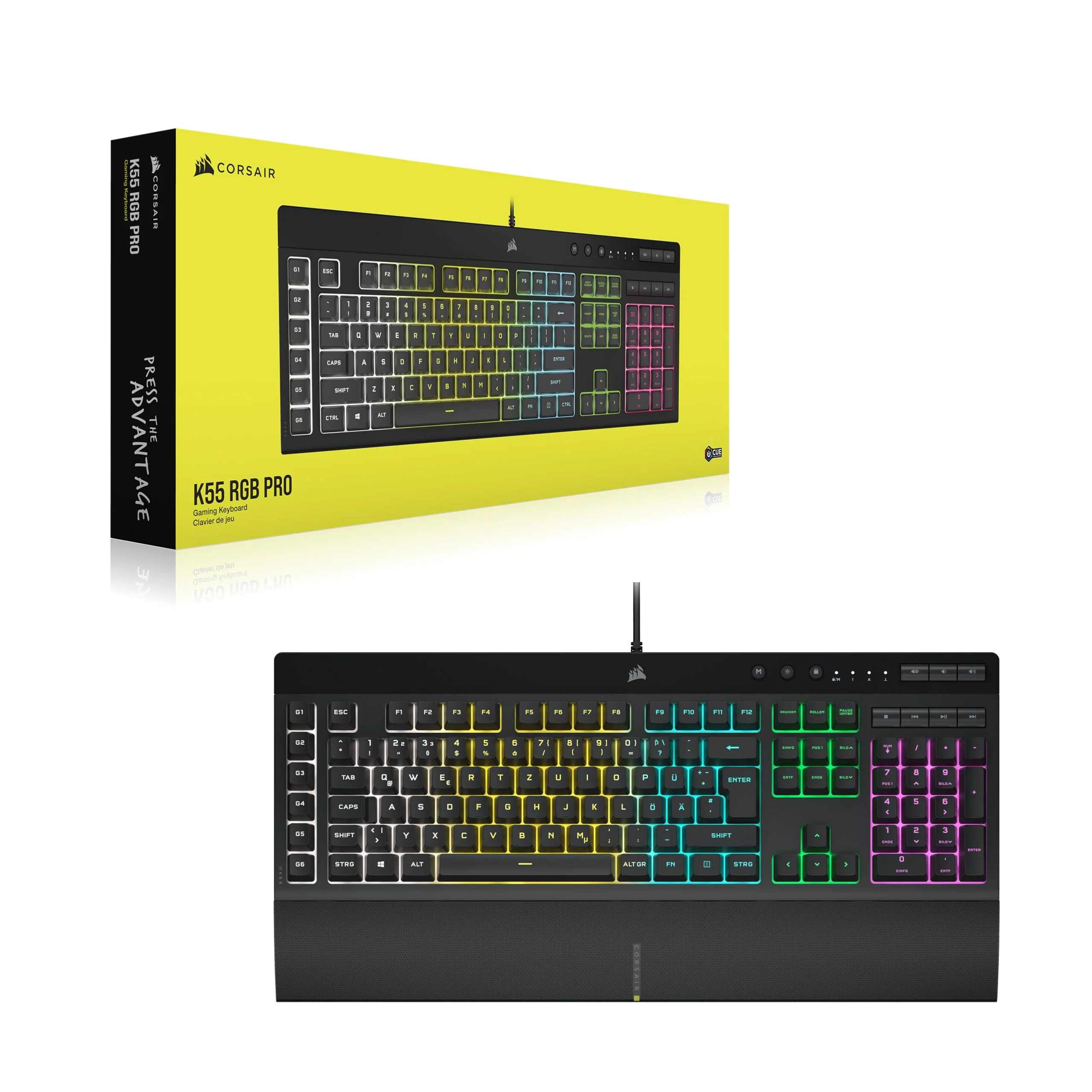 CORSAIR K55 RGB PRO Kabelgebundene Membrantastatur - IP42 staub- Und Spritzwassergeschützt - 6 Makro-Tasten Mit Elgato-Integration - iCUE-Kompatibel - QWERTZ DE - PC, Mac, Xbox - Schwarz - Image 8