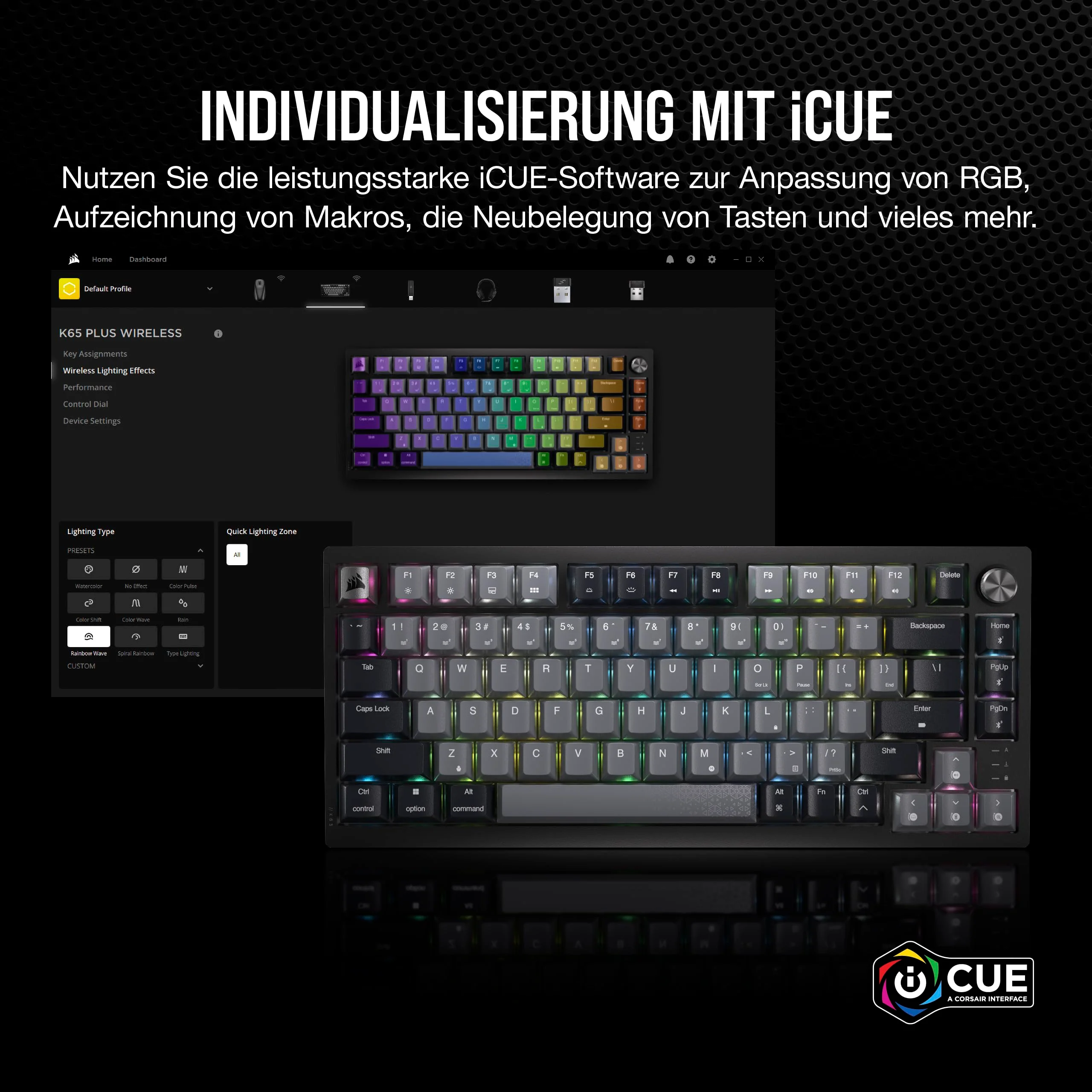 CORSAIR K65 Plus Wireless 75% RGB Hot-Swap-Fähige Mechanische Gaming-Tastatur - Vorgeschmierte MLX Red Linear Switches - Dual-Layer Sound Dampening - PBT Keycaps - QWERTZ DE - Schwarz - Image 3