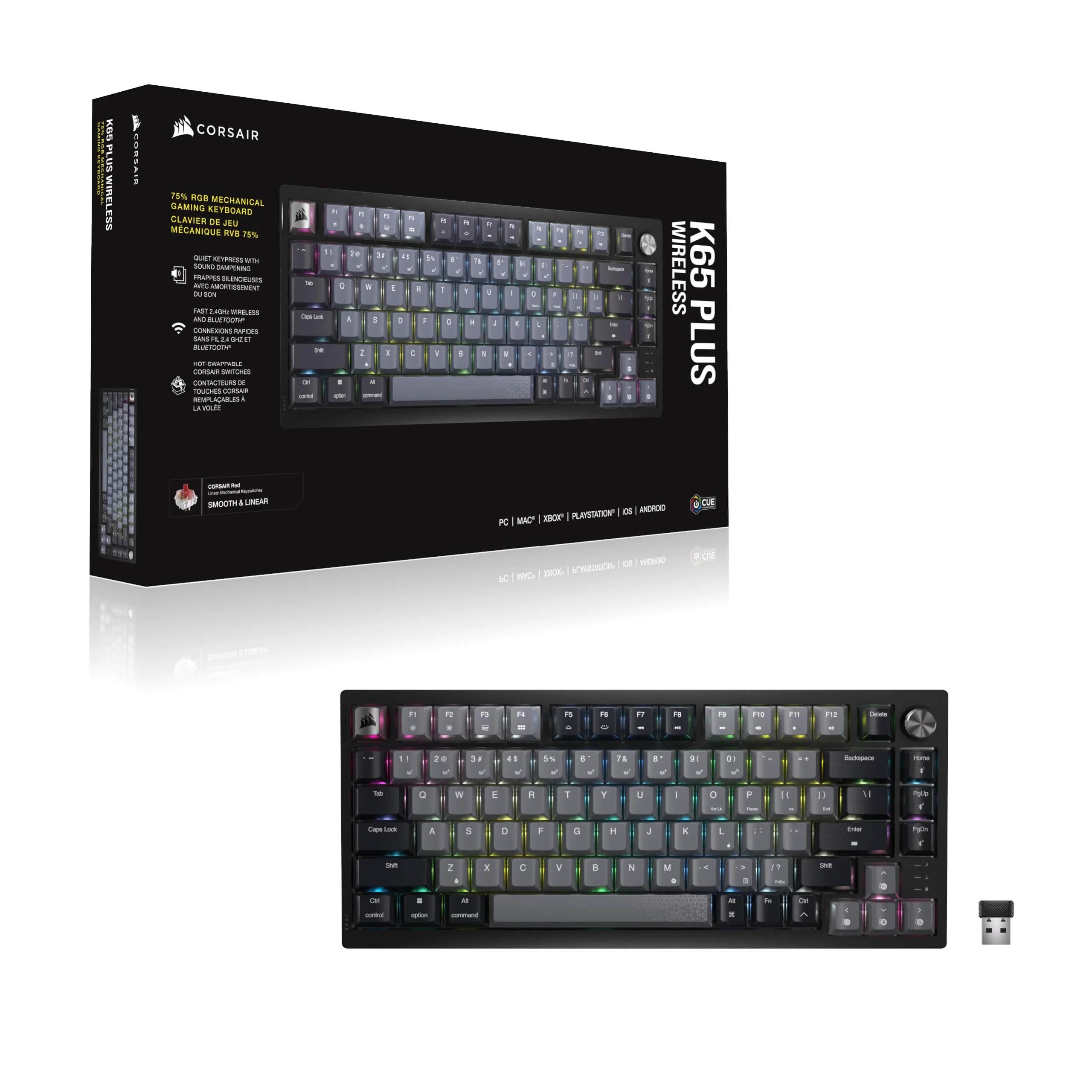 CORSAIR K65 Plus Wireless 75% RGB Hot-Swap-Fähige Mechanische Gaming-Tastatur - Vorgeschmierte MLX Red Linear Switches - Dual-Layer Sound Dampening - PBT Keycaps - QWERTZ DE - Schwarz - Image 9