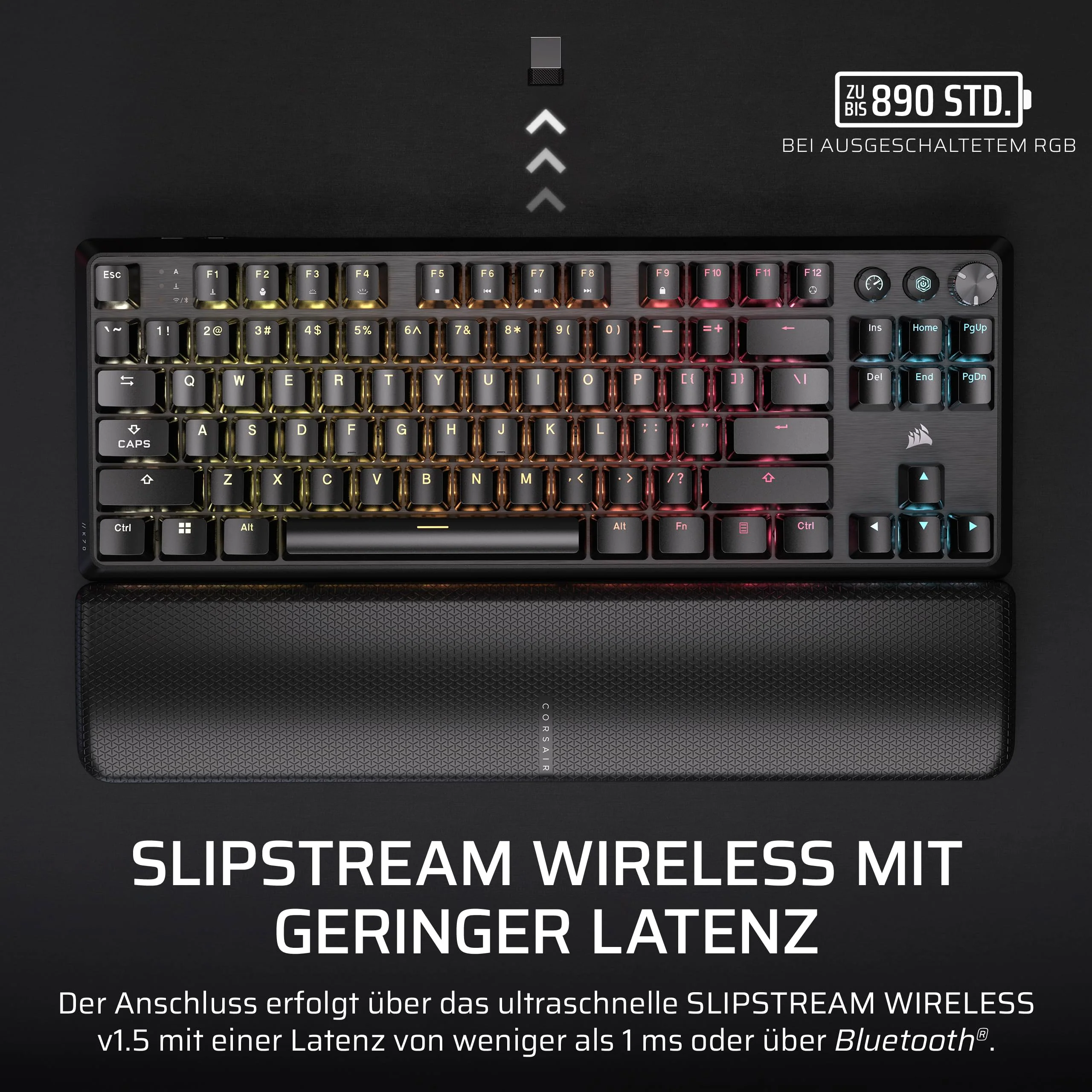Corsair K70 CORE TKL Wireless RGB Mechanische Tenkeyless-Gaming-Tastatur – Vorgeschmierte MLX Red v2 Linear Switches – Zweischichtige Schalldämpfung – ABS Keycaps – QWERTZ DE – Schwarz - Image 3