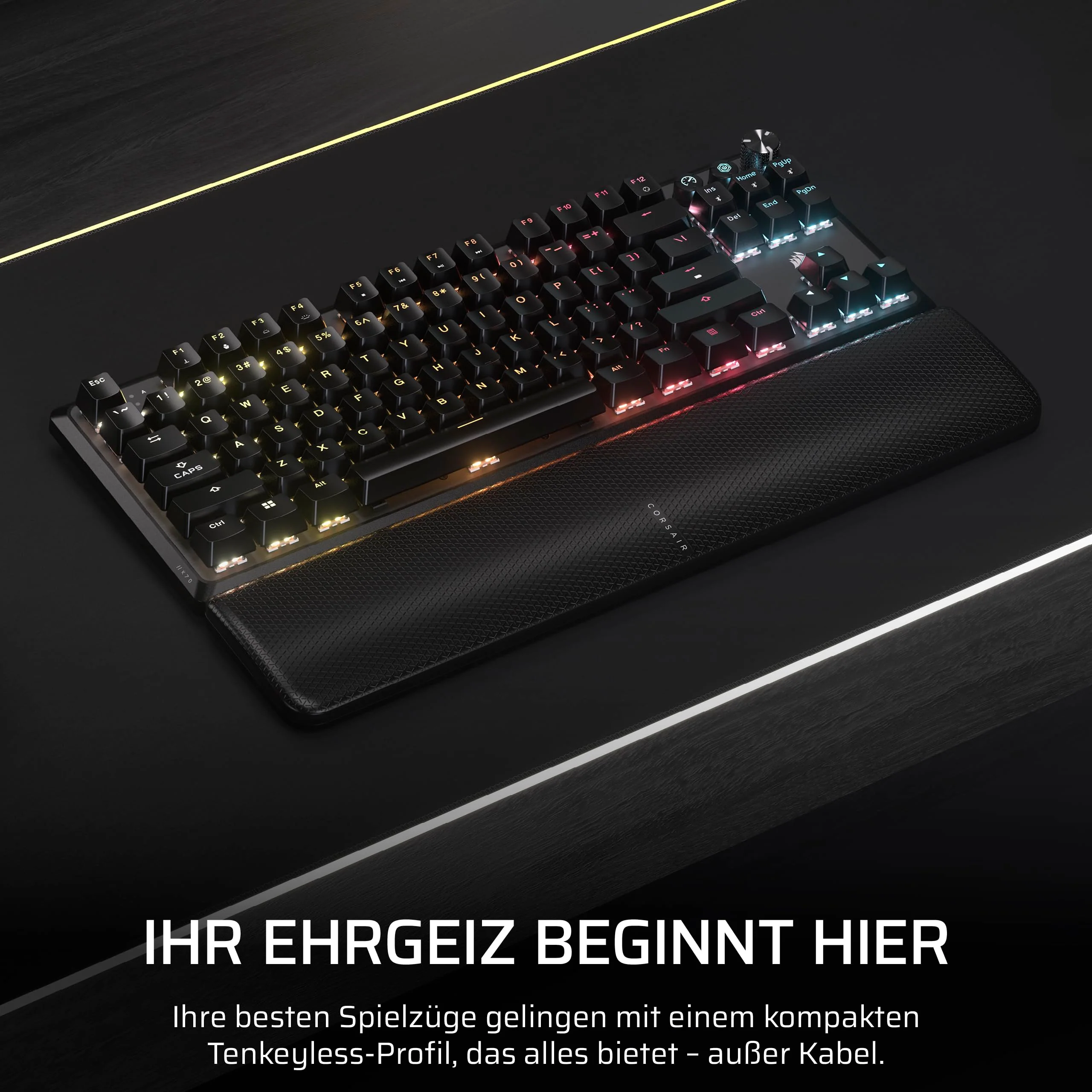 Corsair K70 CORE TKL Wireless RGB Mechanische Tenkeyless-Gaming-Tastatur – Vorgeschmierte MLX Red v2 Linear Switches – Zweischichtige Schalldämpfung – ABS Keycaps – QWERTZ DE – Schwarz - Image 5