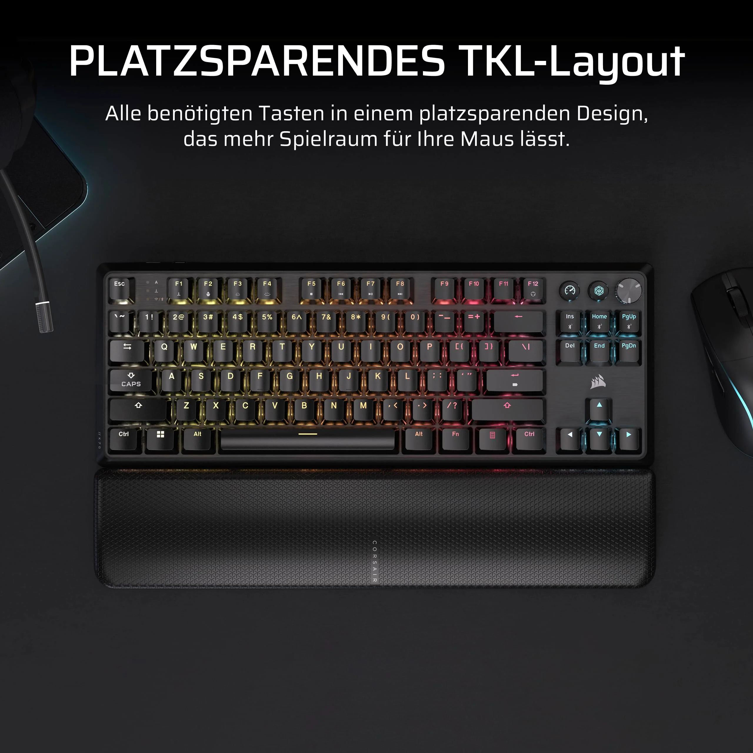 Corsair K70 CORE TKL Wireless RGB Mechanische Tenkeyless-Gaming-Tastatur – Vorgeschmierte MLX Red v2 Linear Switches – Zweischichtige Schalldämpfung – ABS Keycaps – QWERTZ DE – Schwarz - Image 7