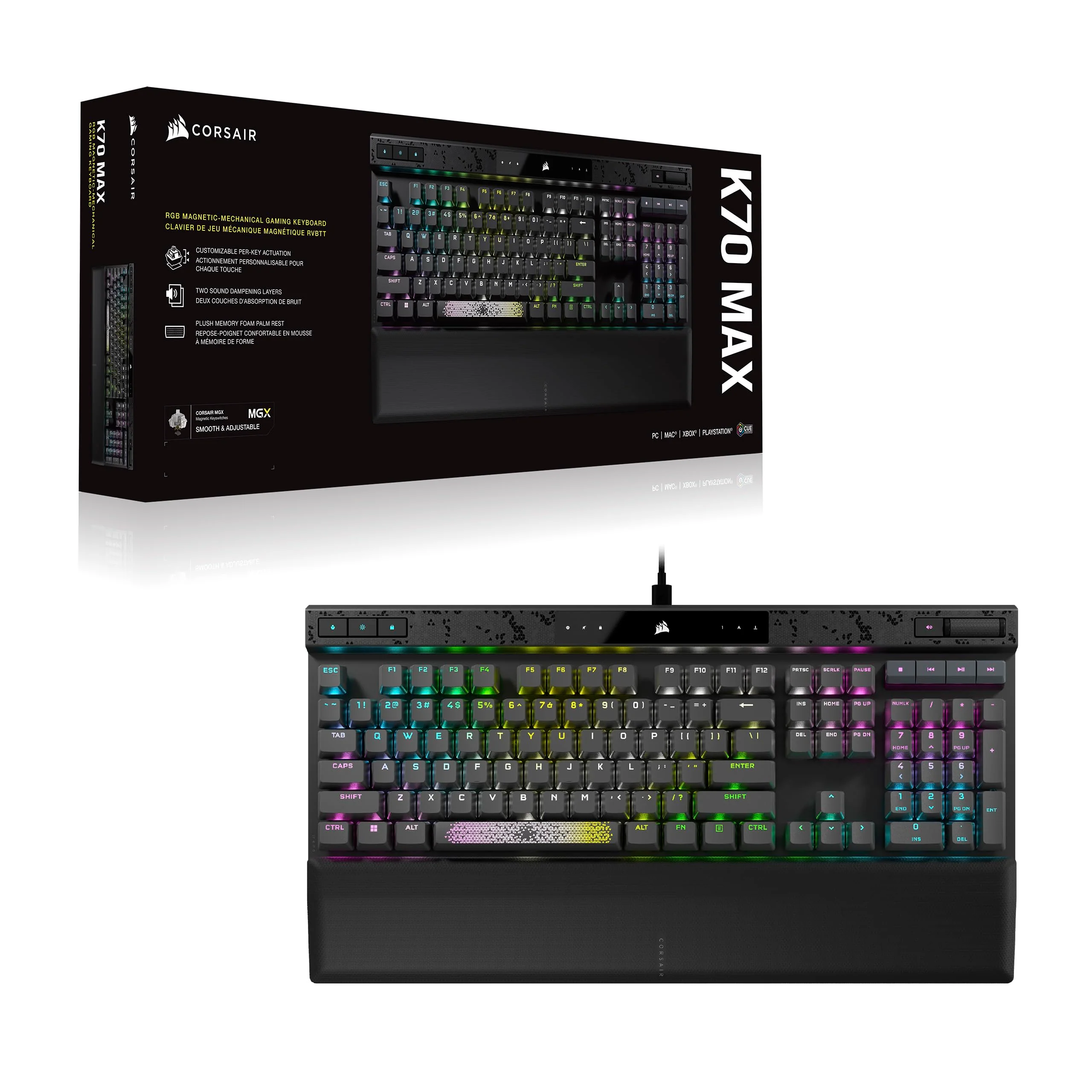 CORSAIR K70 MAX RGB Magnetisch-Mechanische Kabelgebundene Gaming-Tastatur - Einstellbare MGX-Schalter - PBT Double-Shot-Tastenkappen - iCUE-Kompatibel - PC, PS5, PS4, Xbox - QWERTZ DE - Stahlgrau - Image 2