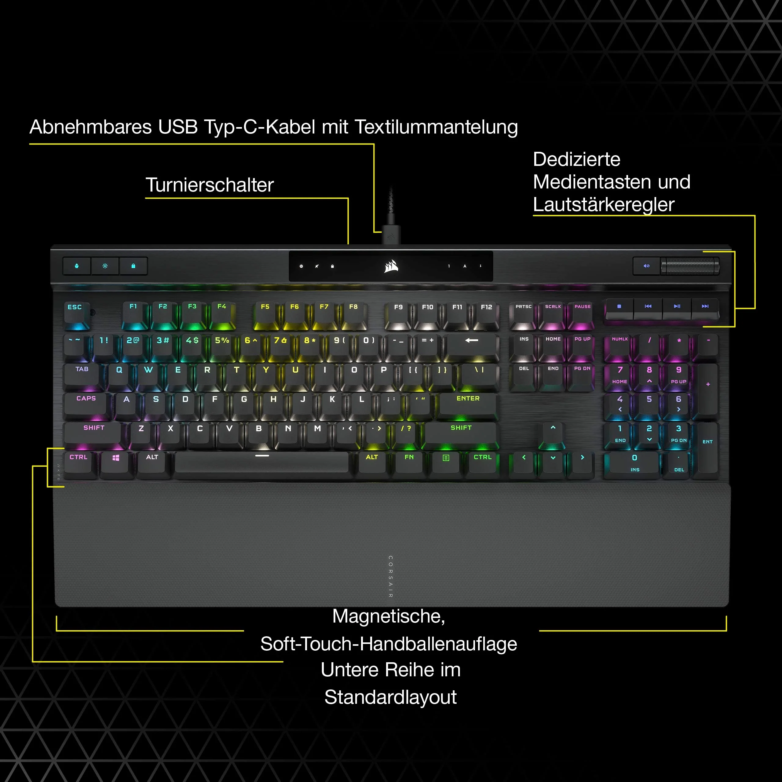 Corsair K70 PRO RGB Optisch-Mechanische Kabelgebundene Gaming-Tastatur - OPX Linear-Schalter - PBT Double-Shot-Tastenkappen - iCUE-kompatibel - QWERTZ DE - PC, Xbox - Schwarz - Image 4