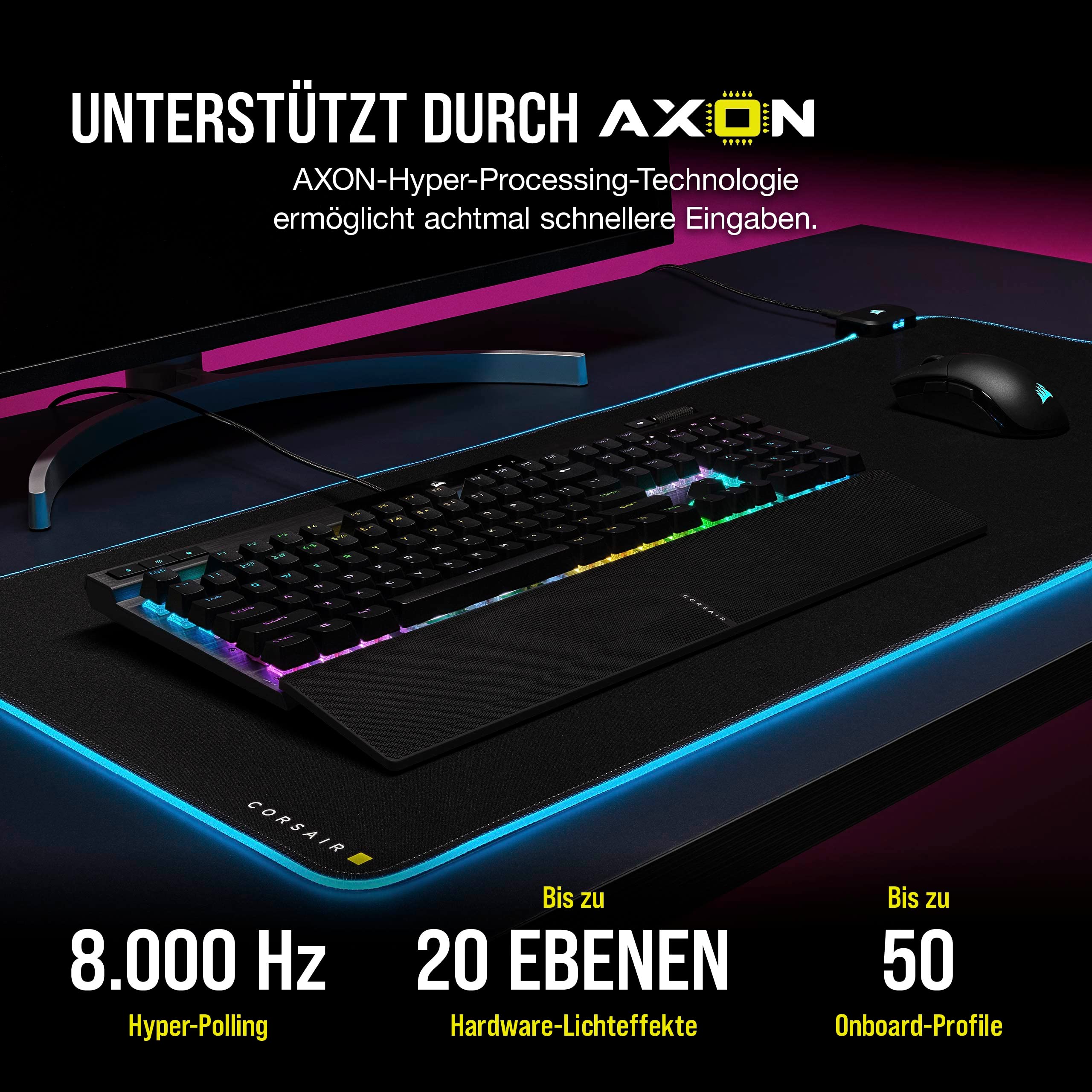Corsair K70 PRO RGB Optisch-Mechanische Kabelgebundene Gaming-Tastatur - OPX Linear-Schalter - PBT Double-Shot-Tastenkappen - iCUE-kompatibel - QWERTZ DE - PC, Xbox - Schwarz - Image 7