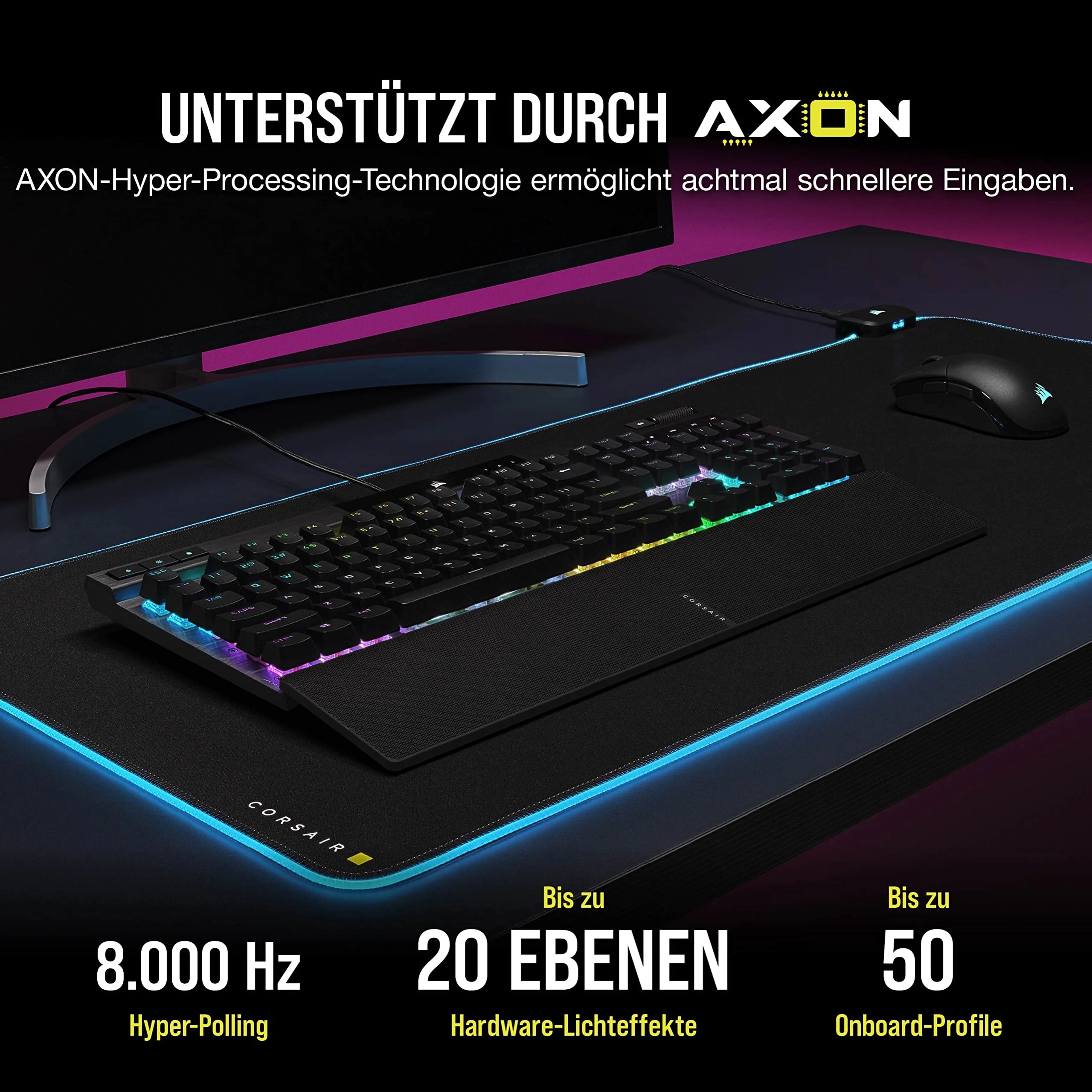 CORSAIR K70 RGB PRO Mechanische Kabelgebundene Gaming-Tastatur - CHERRY MX RED Linear Switches - PBT Double-Shot Keycaps - iCUE-Kompatibel - QWERTZ DE - PC, Mac, Xbox - Schwarz - Image 2