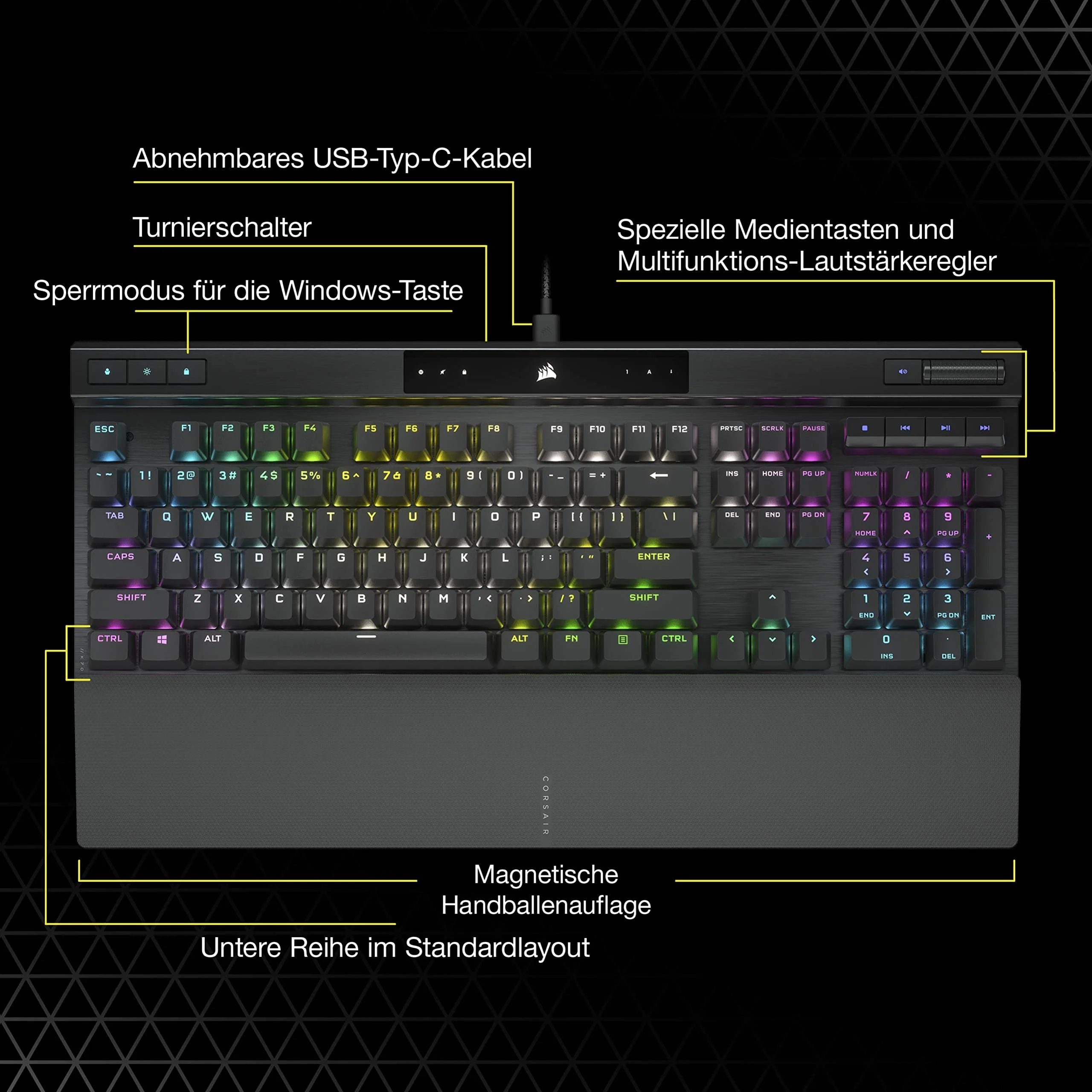 CORSAIR K70 RGB PRO Mechanische Kabelgebundene Gaming-Tastatur - CHERRY MX RED Linear Switches - PBT Double-Shot Keycaps - iCUE-Kompatibel - QWERTZ DE - PC, Mac, Xbox - Schwarz - Image 8