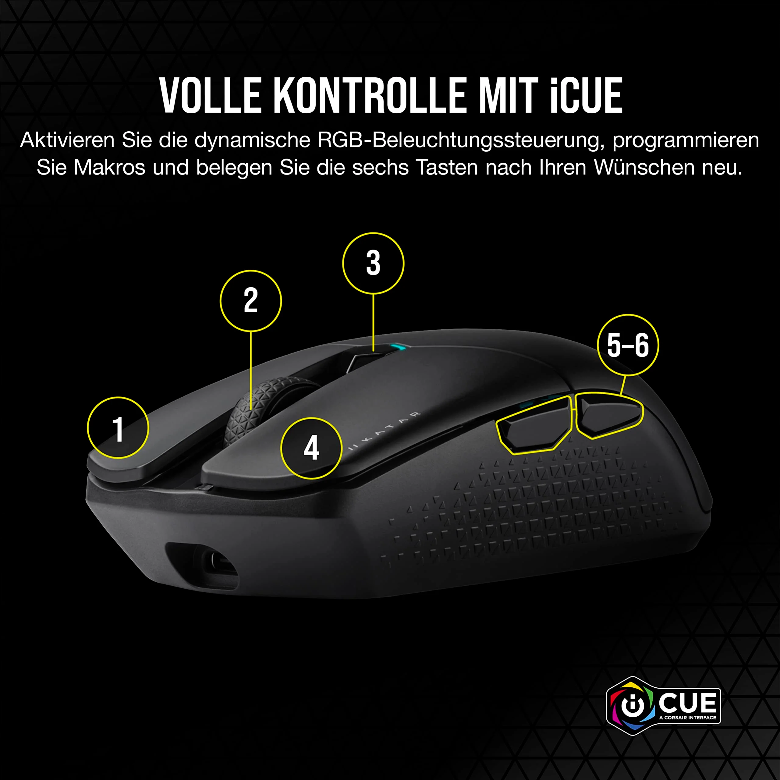 CORSAIR KATAR ELITE WIRELESS Ultraleichte FPS Gaming Maus - 10.000 DPI - Symmetrische Form - Bis zu 110 Stunden Akkulaufzeit - iCUE-Kompatibel - PC, PS5, PS4, Xbox - Schwarz - Image 4