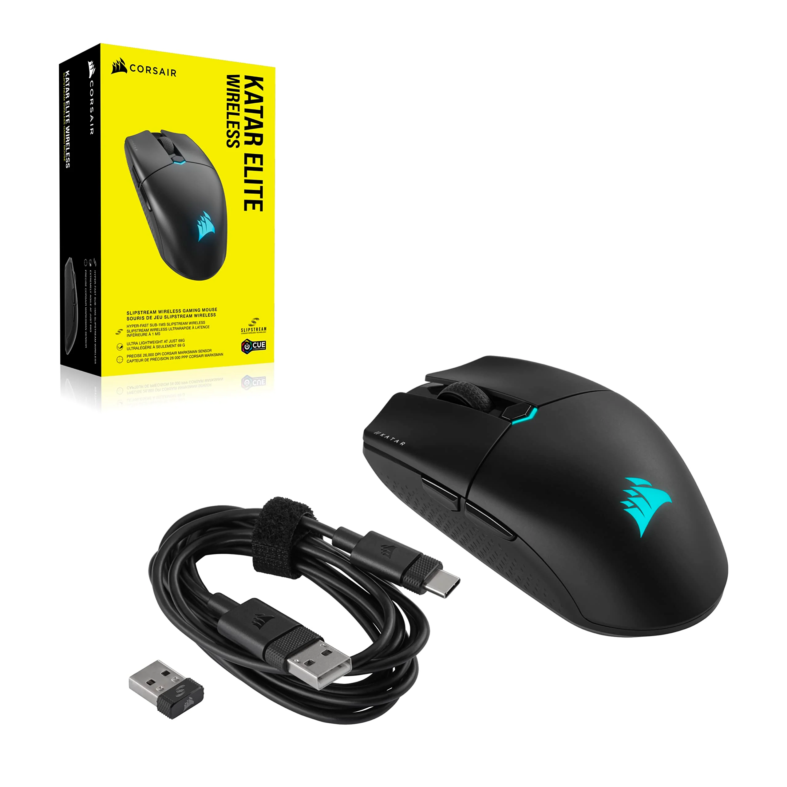 CORSAIR KATAR ELITE WIRELESS Ultraleichte FPS Gaming Maus - 10.000 DPI - Symmetrische Form - Bis zu 110 Stunden Akkulaufzeit - iCUE-Kompatibel - PC, PS5, PS4, Xbox - Schwarz - Image 6