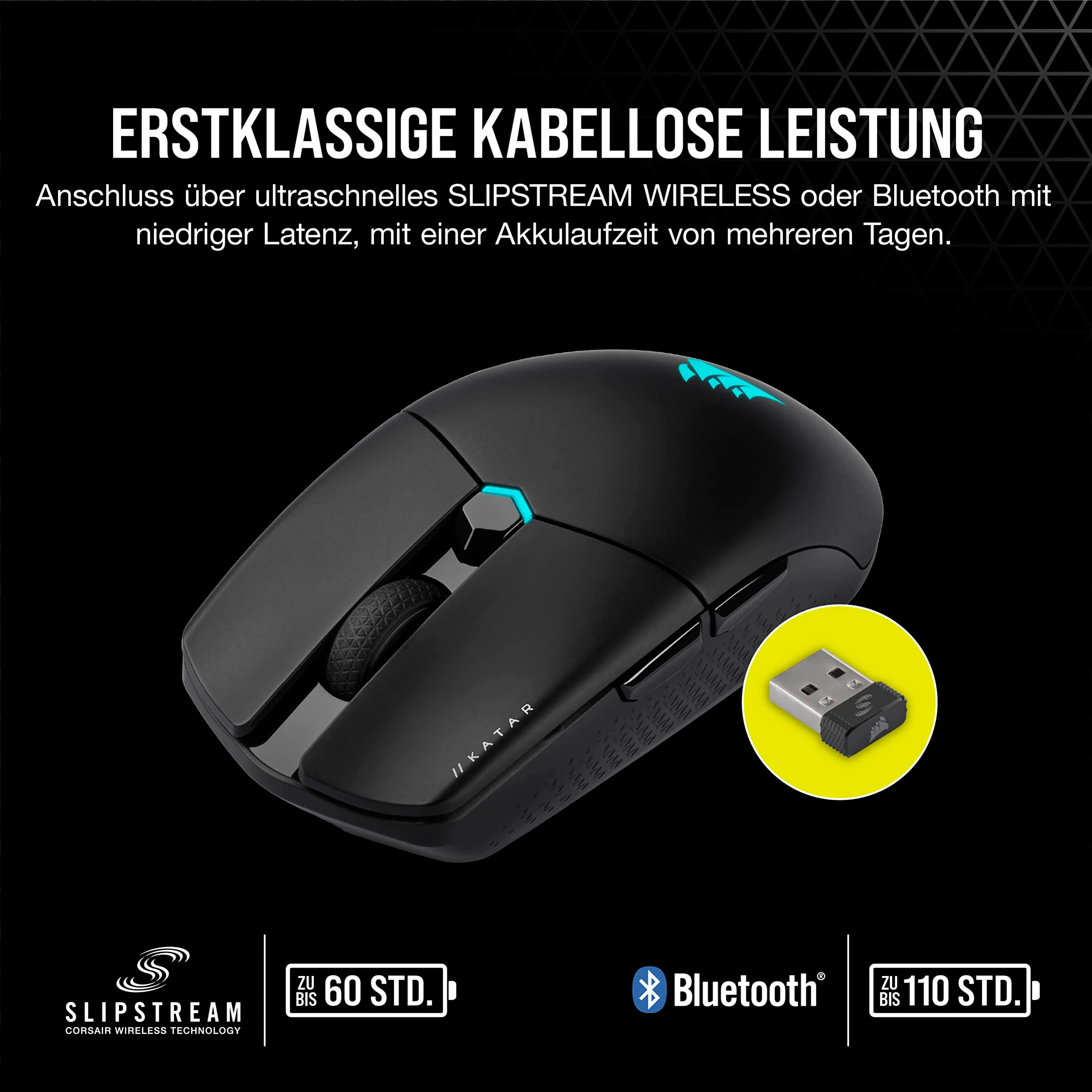 CORSAIR KATAR ELITE WIRELESS Ultraleichte FPS Gaming Maus - 10.000 DPI - Symmetrische Form - Bis zu 110 Stunden Akkulaufzeit - iCUE-Kompatibel - PC, PS5, PS4, Xbox - Schwarz - Image 7