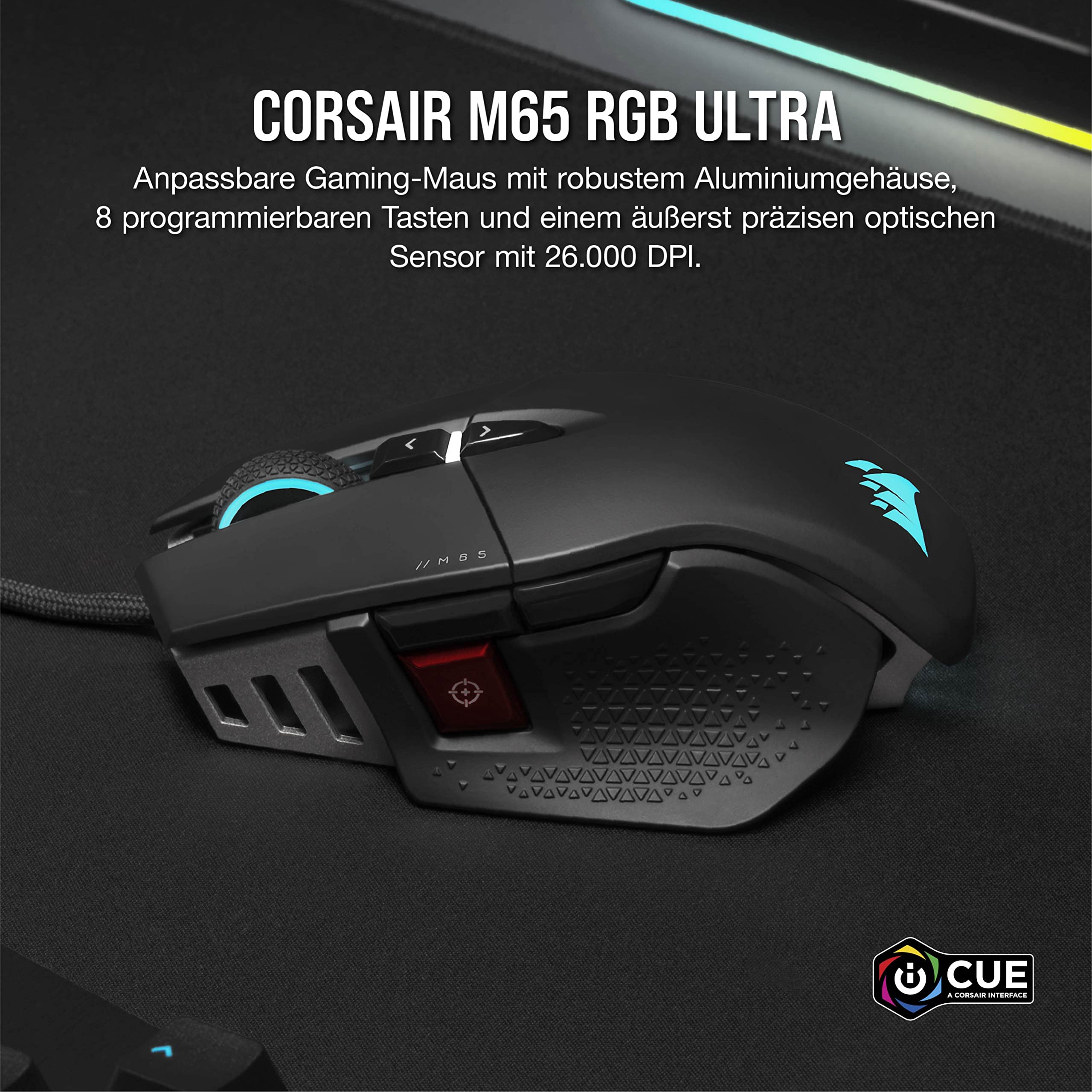 CORSAIR M65 RGB ULTRA Wired Tunable FPS Gaming Mouse - 26.000 DPI - Optische Schalter - Gewichtssystem - AXON Hyper-Processing-Technologie - iCUE-Kompatibel - PC, Mac, PS5, PS4, Xbox - Schwarz - Image 8
