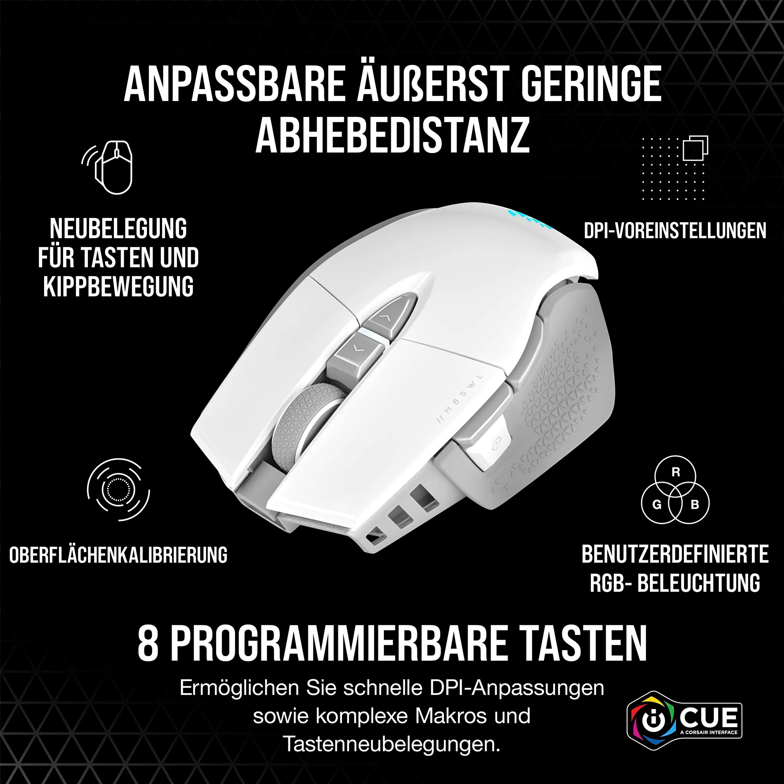 CORSAIR M65 RGB ULTRA WIRELESS Tunable FPS Gaming Mouse - 26.000 DPI - Sub-1ms Wireless - Gewichtssystem - Bis zu 120 Std. Akku - iCUE Kompatibel - PC, Mac, PS5, PS4, Xbox - Weiß - Image 2