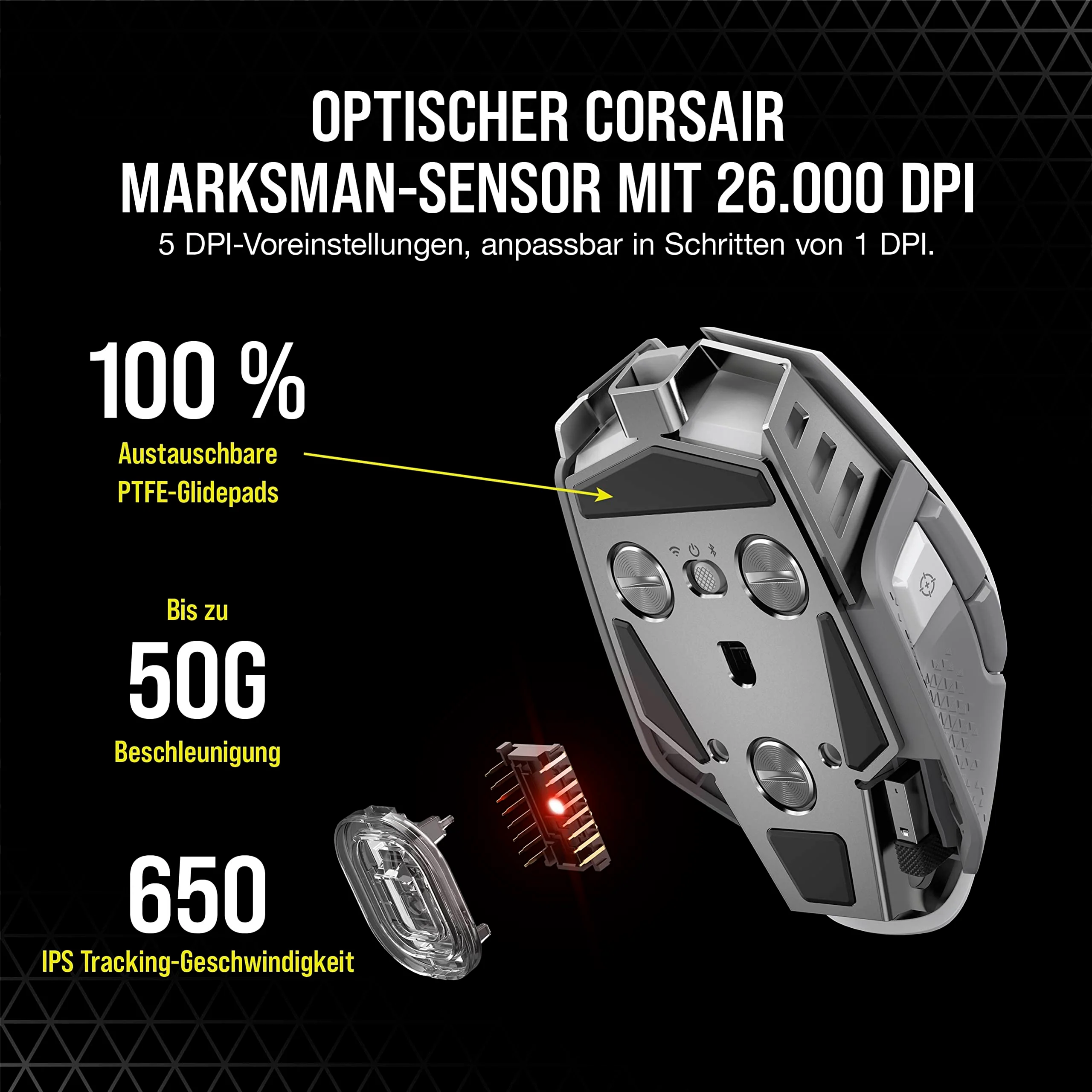 CORSAIR M65 RGB ULTRA WIRELESS Tunable FPS Gaming Mouse - 26.000 DPI - Sub-1ms Wireless - Gewichtssystem - Bis zu 120 Std. Akku - iCUE Kompatibel - PC, Mac, PS5, PS4, Xbox - Weiß - Image 4