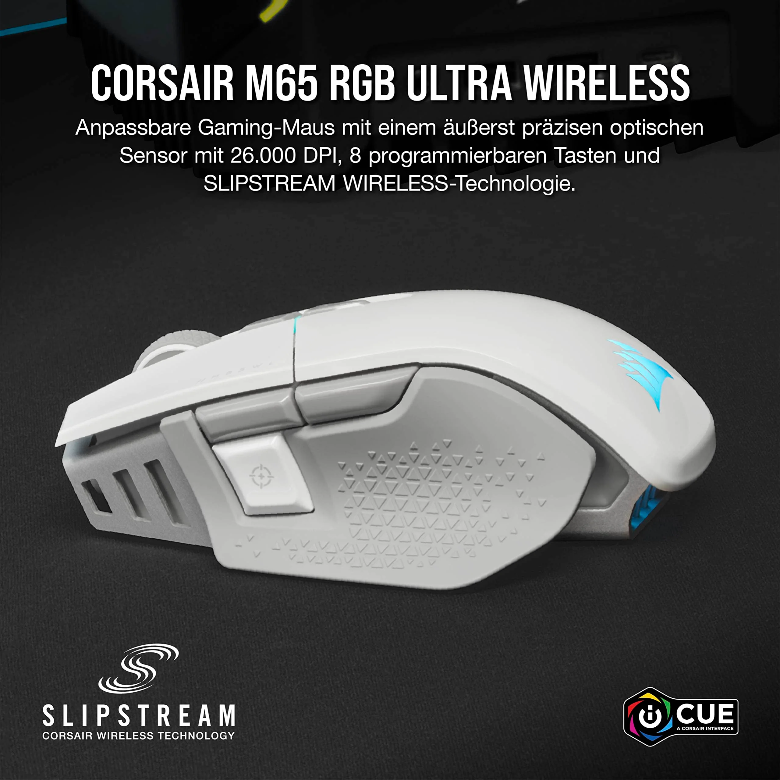 CORSAIR M65 RGB ULTRA WIRELESS Tunable FPS Gaming Mouse - 26.000 DPI - Sub-1ms Wireless - Gewichtssystem - Bis zu 120 Std. Akku - iCUE Kompatibel - PC, Mac, PS5, PS4, Xbox - Weiß - Image 8