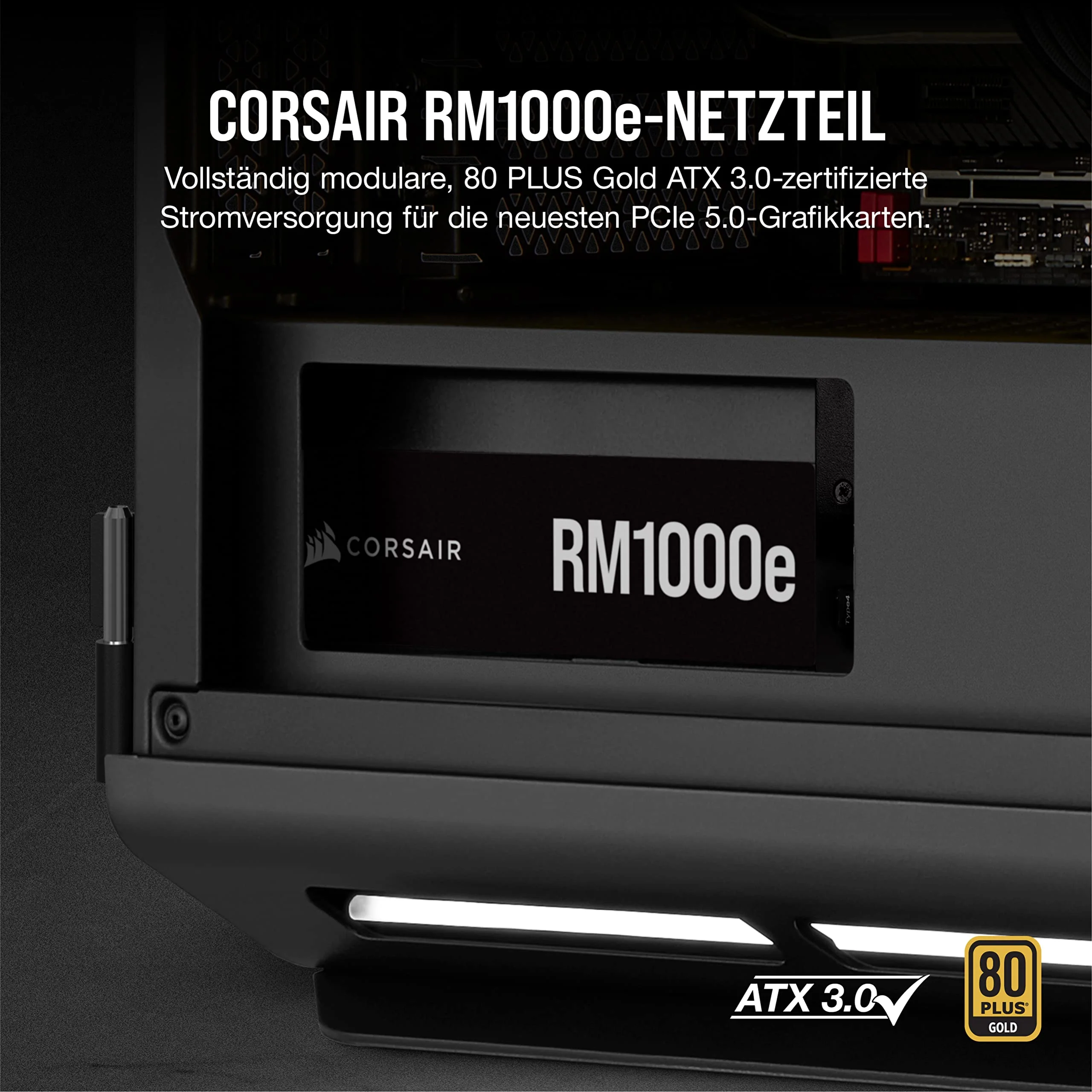 Corsair RM1000e (2023) Vollmodulares, Geräuscharmes ATX-Netzteil - ATX 3.0- Und PCIe 5.0-kompatibel - 105°C-Kondensatoren - 80 Plus Gold-Effizienz - Modern Standby-Unterstützung - Schwarz - Image 7
