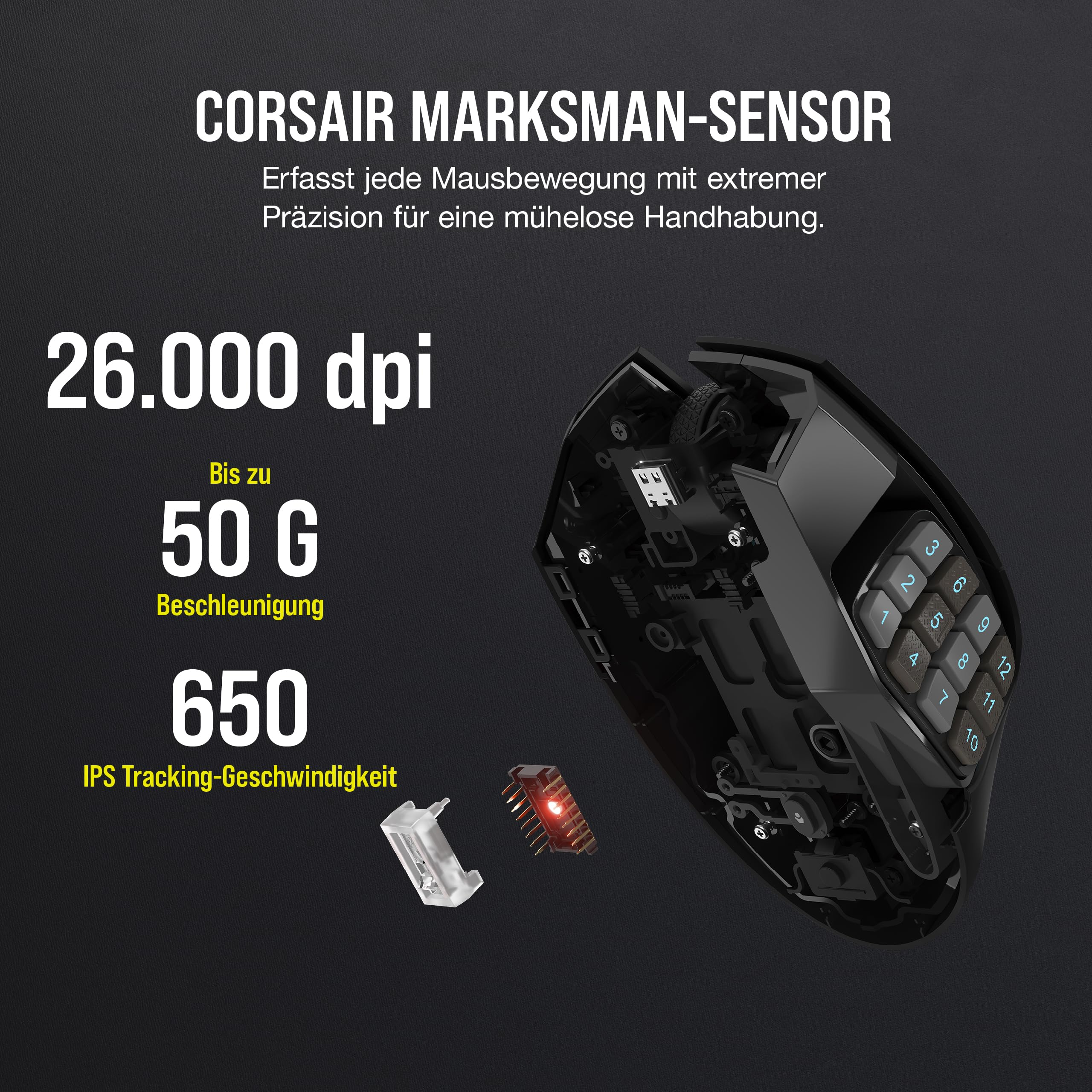 CORSAIR SCIMITAR ELITE WIRELESS MMO Gaming Mouse - 26.000 DPI - 16 Programmierbare Tasten - Bis zu 150 Stunden Akkulaufzeit - iCUE-Kompatibel - PC, PS5, PS4, Xbox - Schwarz - Image 2