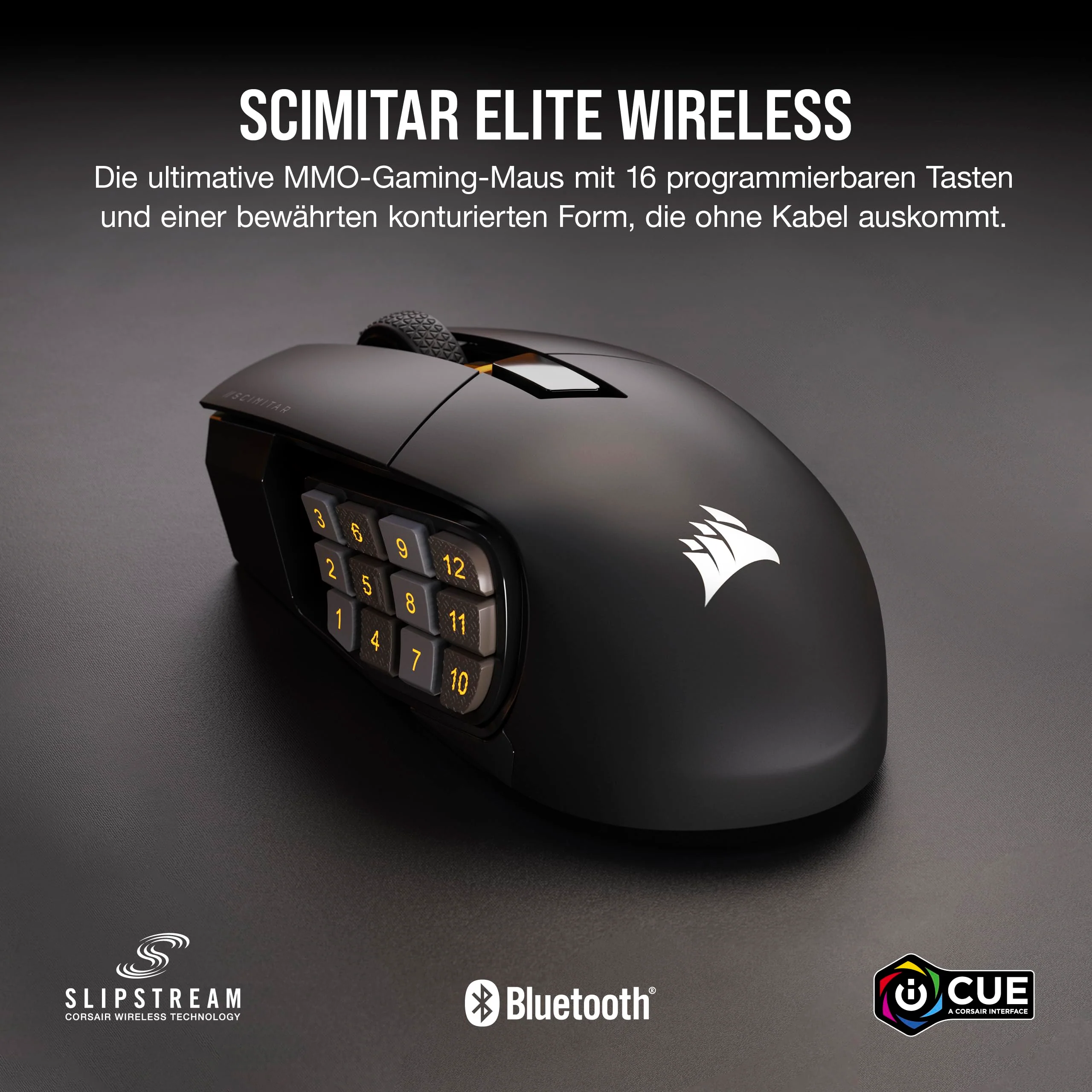 CORSAIR SCIMITAR ELITE WIRELESS MMO Gaming Mouse - 26.000 DPI - 16 Programmierbare Tasten - Bis zu 150 Stunden Akkulaufzeit - iCUE-Kompatibel - PC, PS5, PS4, Xbox - Schwarz - Image 4