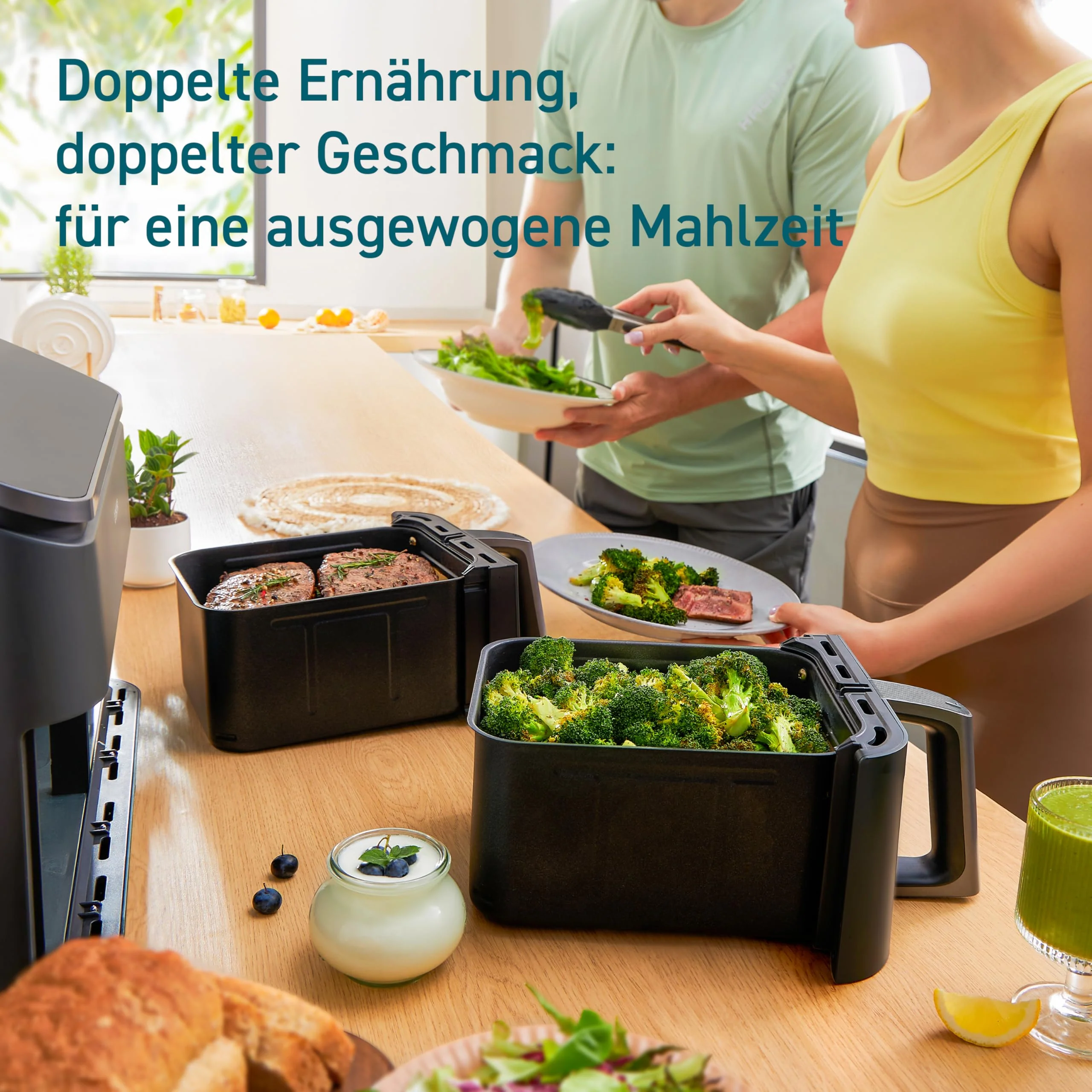 COSORI Heißluftfritteuse 2 Kammern Airfryer, 8-in-1 Dual Zone Air Fryer XXL 8,5 L, Heissluftfritteuse Doppelkammer mit Sichtfenster für ausgewogene Mahlzeit, 50 Rezepte, energiesparend, 1-5 Personen - Image 3