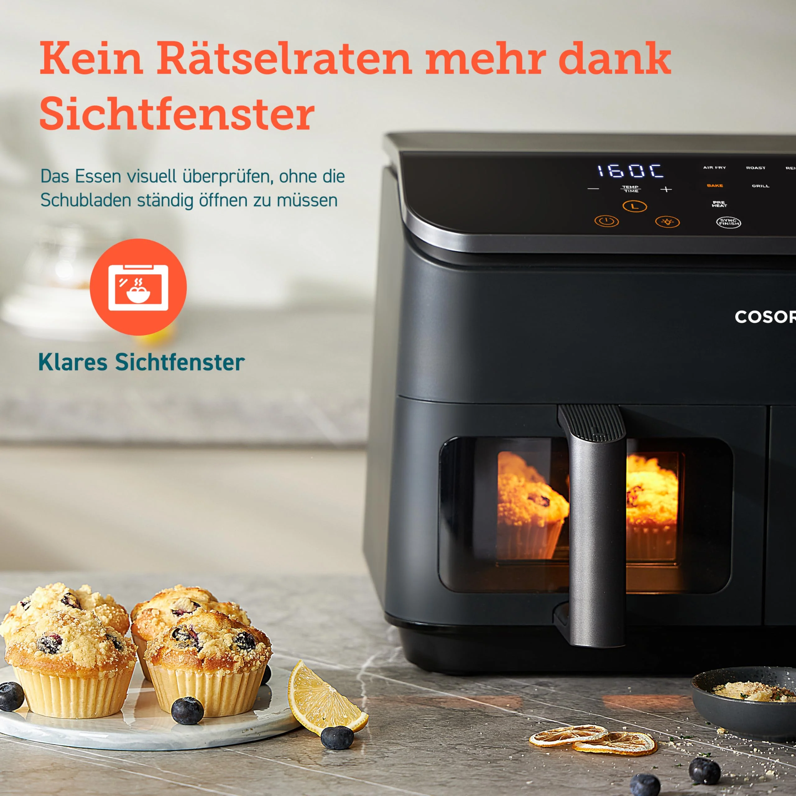 COSORI Heißluftfritteuse 2 Kammern Airfryer, 8-in-1 Dual Zone Air Fryer XXL 8,5 L, Heissluftfritteuse Doppelkammer mit Sichtfenster für ausgewogene Mahlzeit, 50 Rezepte, energiesparend, 1-5 Personen - Image 6