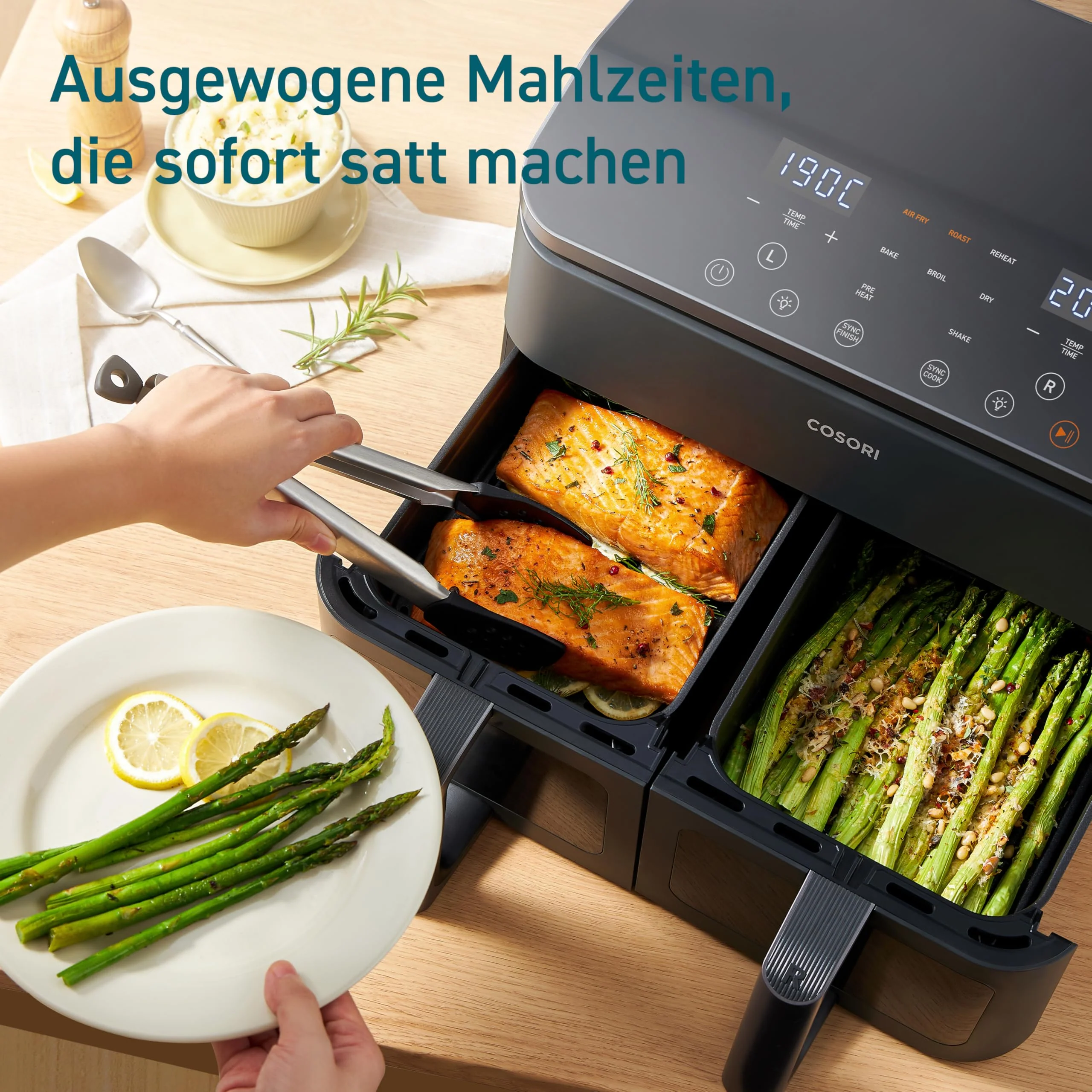 COSORI Heißluftfritteuse 2 Kammern Airfryer, 8-in-1 Dual Zone Air Fryer XXL 8,5 L, Heissluftfritteuse Doppelkammer mit Sichtfenster für ausgewogene Mahlzeit, 50 Rezepte, energiesparend, 1-5 Personen - Image 7