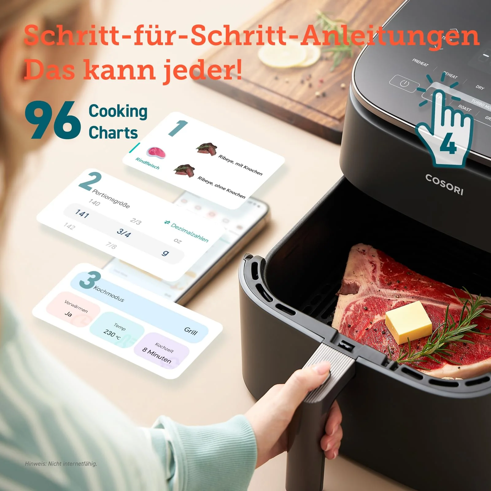 Cosori Turboblaze Heißluftfritteuse Airfryer, 9-in-1 Air Fryer XXL 6L, leiser DC Motor mit 5 Geschwindigkeitsstufen+ Cosori Backpapier für Heißluftfritteuse XXL 4-7,3 L, 100 Stück 20 cm - Image 2