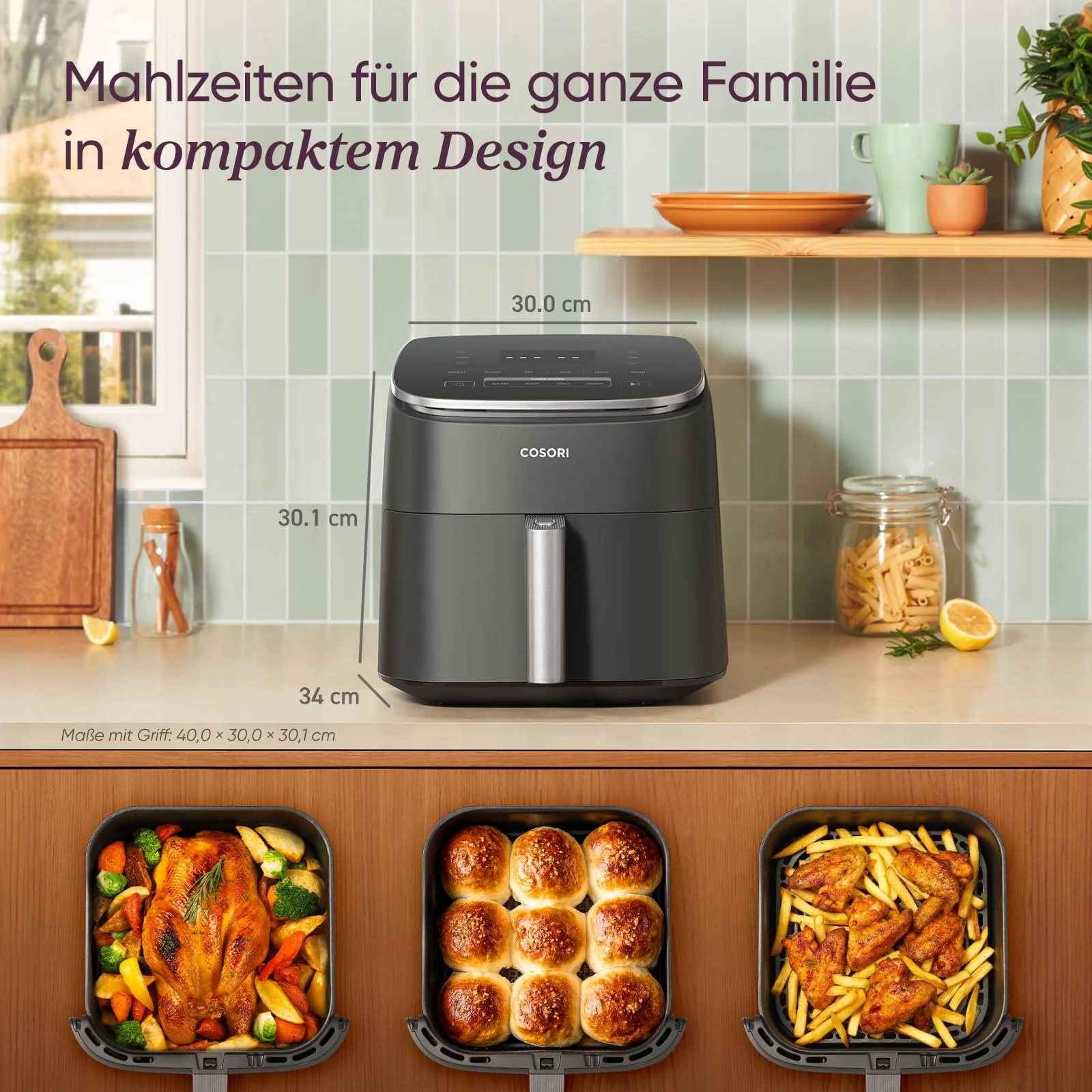 Cosori Turboblaze Heißluftfritteuse Airfryer, 9-in-1 Air Fryer XXL 6L, leiser DC Motor mit 5 Geschwindigkeitsstufen, Grillen, Backen, Gären, Dehydrieren, 87 Rezepte, 64% energiesparend, Weiß - Image 2