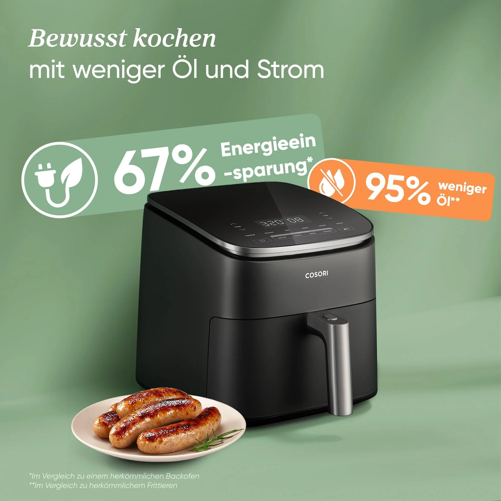Cosori Turboblaze Heißluftfritteuse Airfryer, 9-in-1 Air Fryer XXL 6L, leiser DC Motor mit 5 Geschwindigkeitsstufen, Grillen, Backen, Gären, Dehydrieren, 87 Rezepte, 64% energiesparend, Weiß - Image 3
