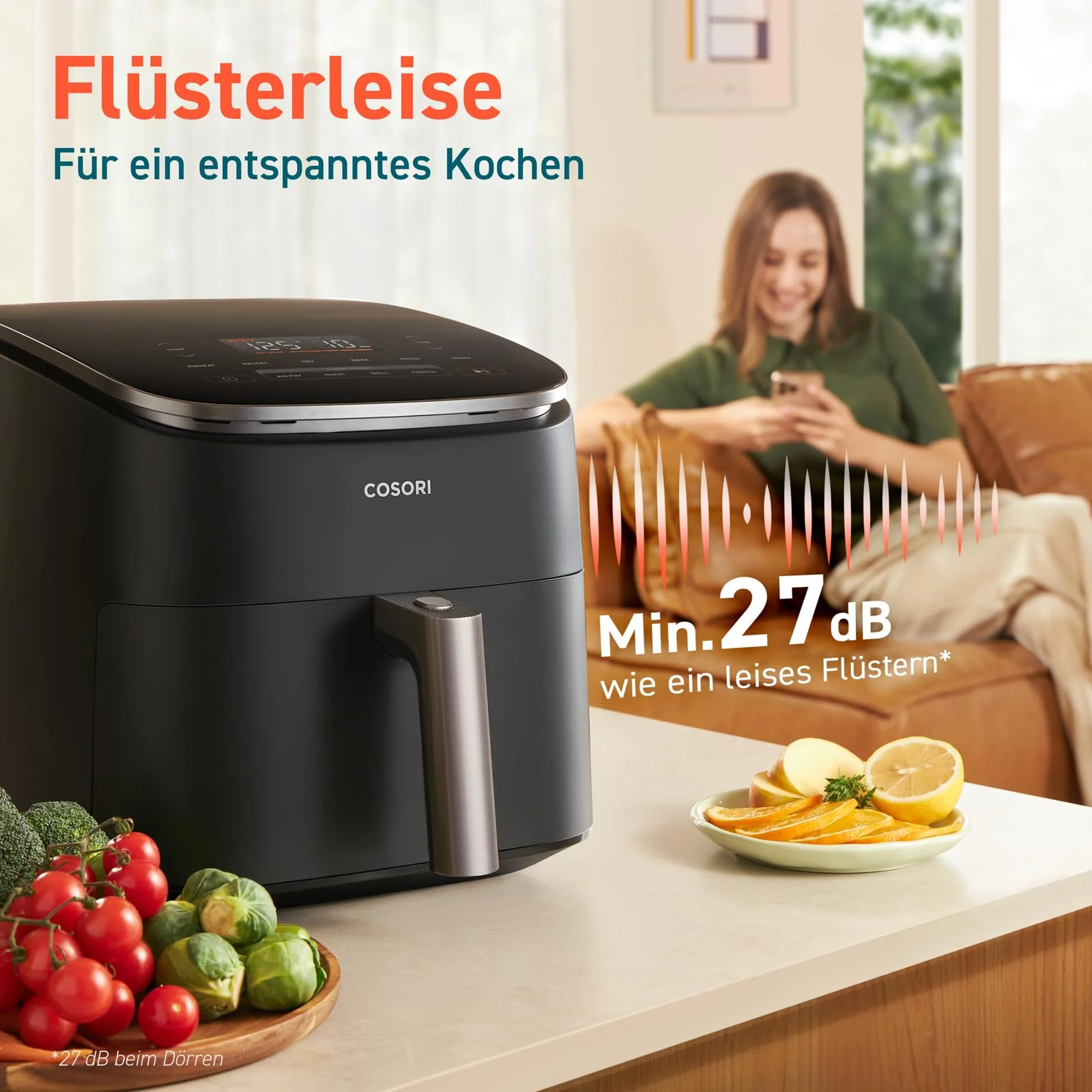 Cosori Turboblaze Heißluftfritteuse Airfryer, 9-in-1 Air Fryer XXL 6L, leiser DC Motor mit 5 Geschwindigkeitsstufen, Grillen, Backen, Gären, Dehydrieren, 87 Rezepte, 64% energiesparend, Weiß - Image 7