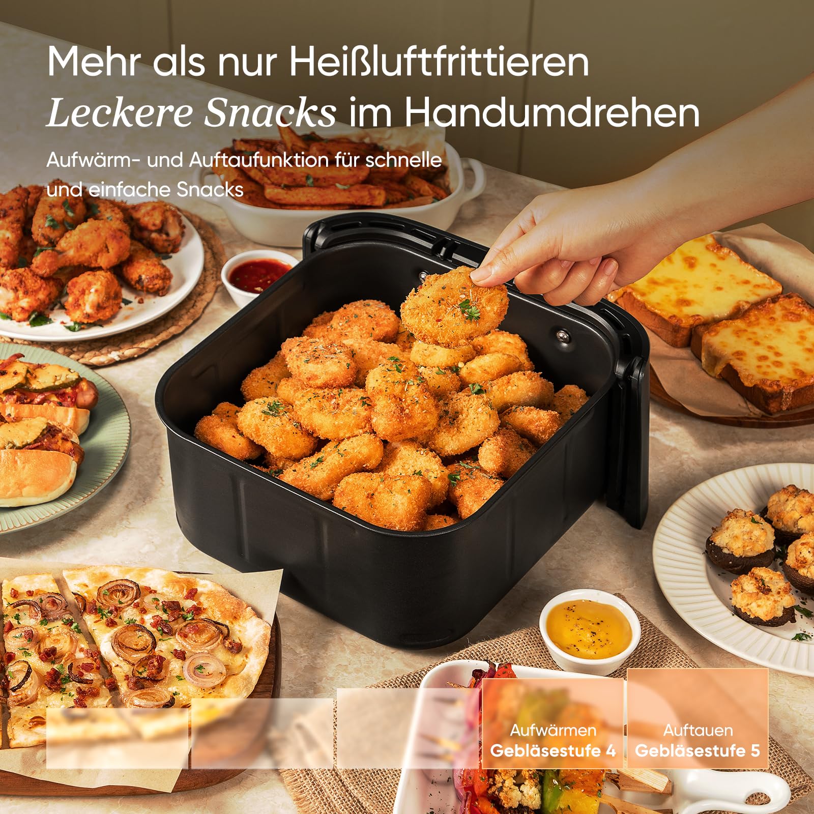 Cosori Turboblaze Heißluftfritteuse Airfryer, 9-in-1 Air Fryer XXL 6L, leiser DC Motor mit 5 Geschwindigkeitsstufen, Grillen, Backen, Gären, Dehydrieren, 87 Rezepte, 64% energiesparend, Weiß - Image 8